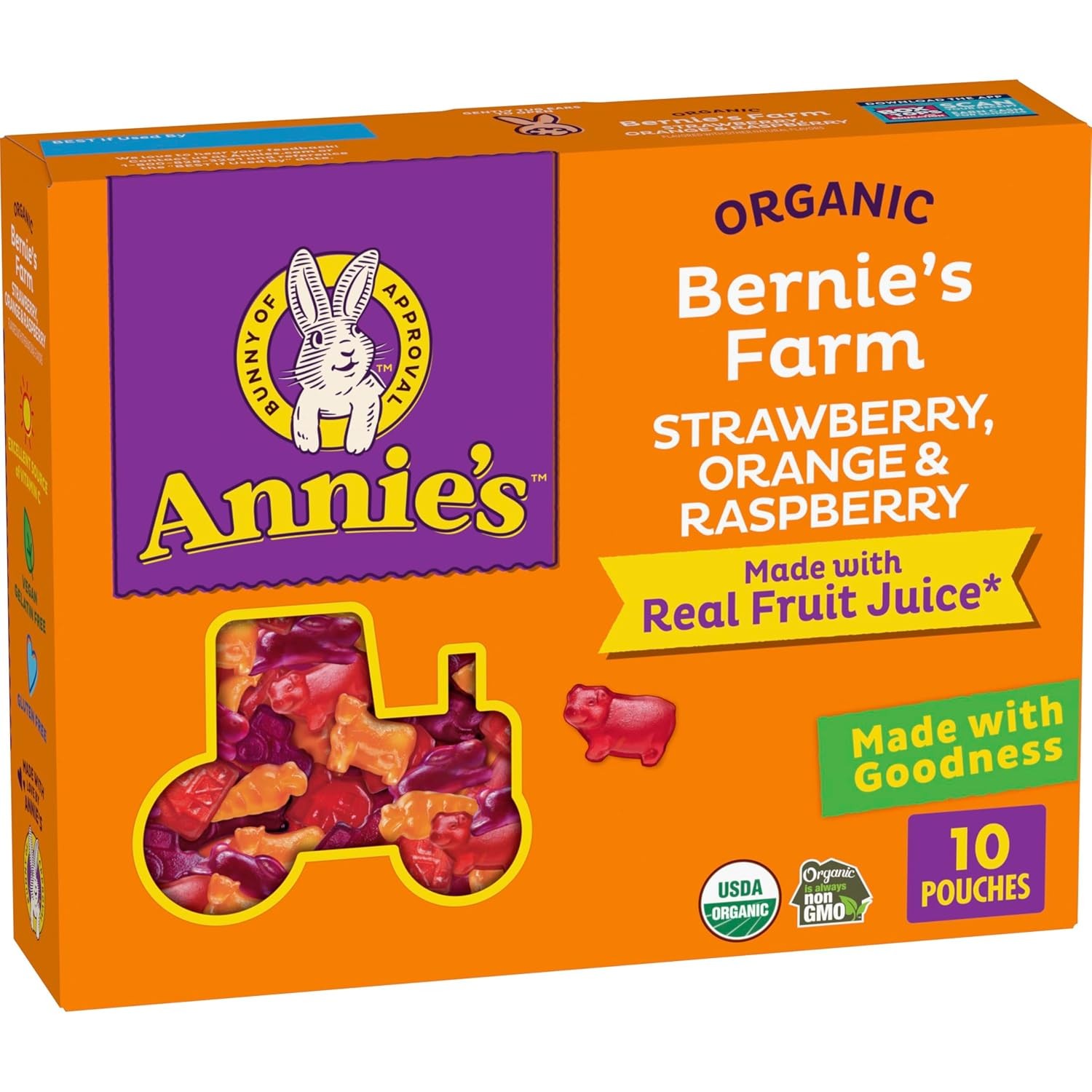 Annie’s Organic Bernie’s Farm Fruit Flavored Snacks, Gluten Free, 10 Pouches, 7