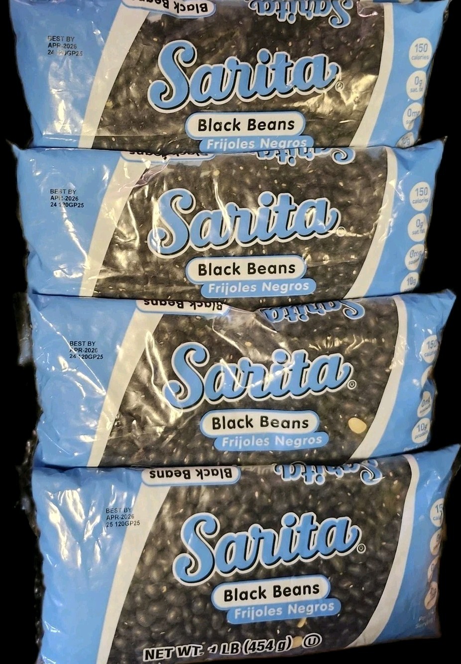 4 SARITA BLACK BEANS DRY BULK FRIJOLES NEGROS 1LB BAGS (4LBS) FREE SHIPPING USA