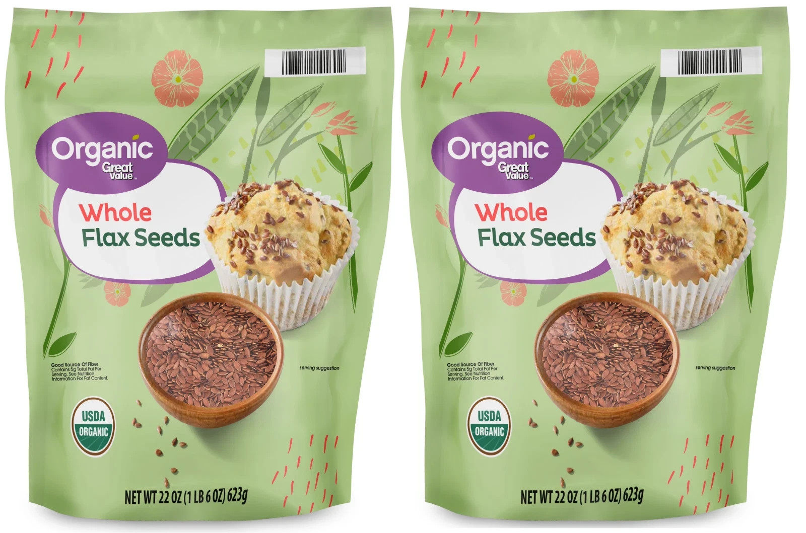 Great Value Organic Whole Flax Seed, 22 oz Free Shipping (Pack of 2)