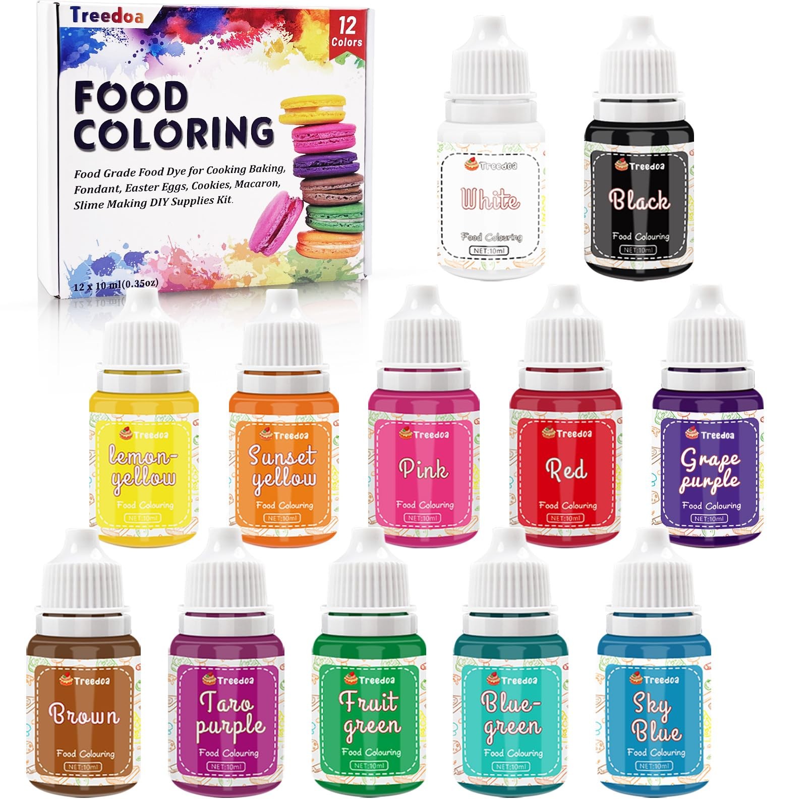 Food Coloring Liquid Set,12 Colors x10ml Food Grade Vibrant Food Dye Concentr…