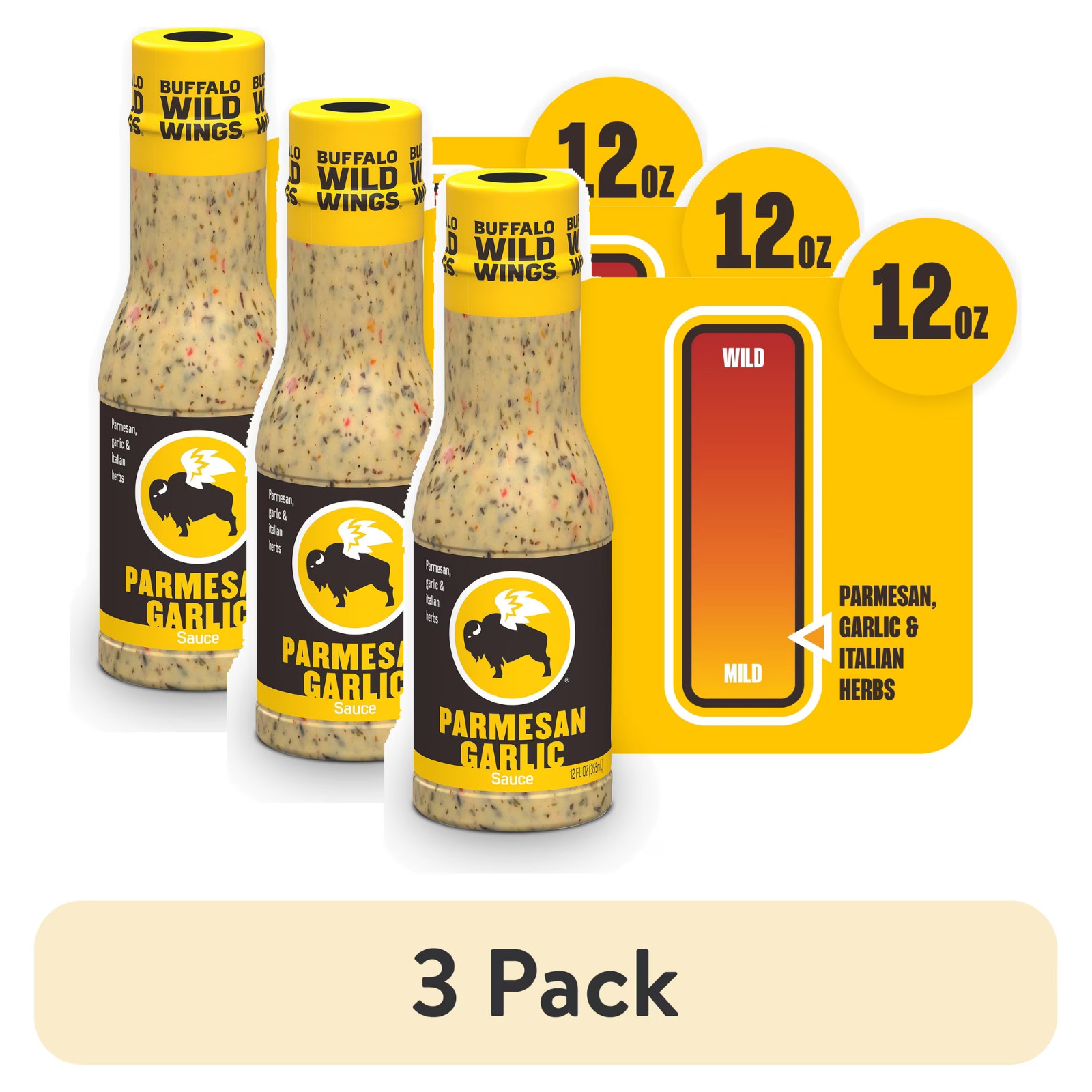 (3pack) Parmesan Garlic Sauce 12 Fl Oz Bottles Wing Dip Marinade Condiment