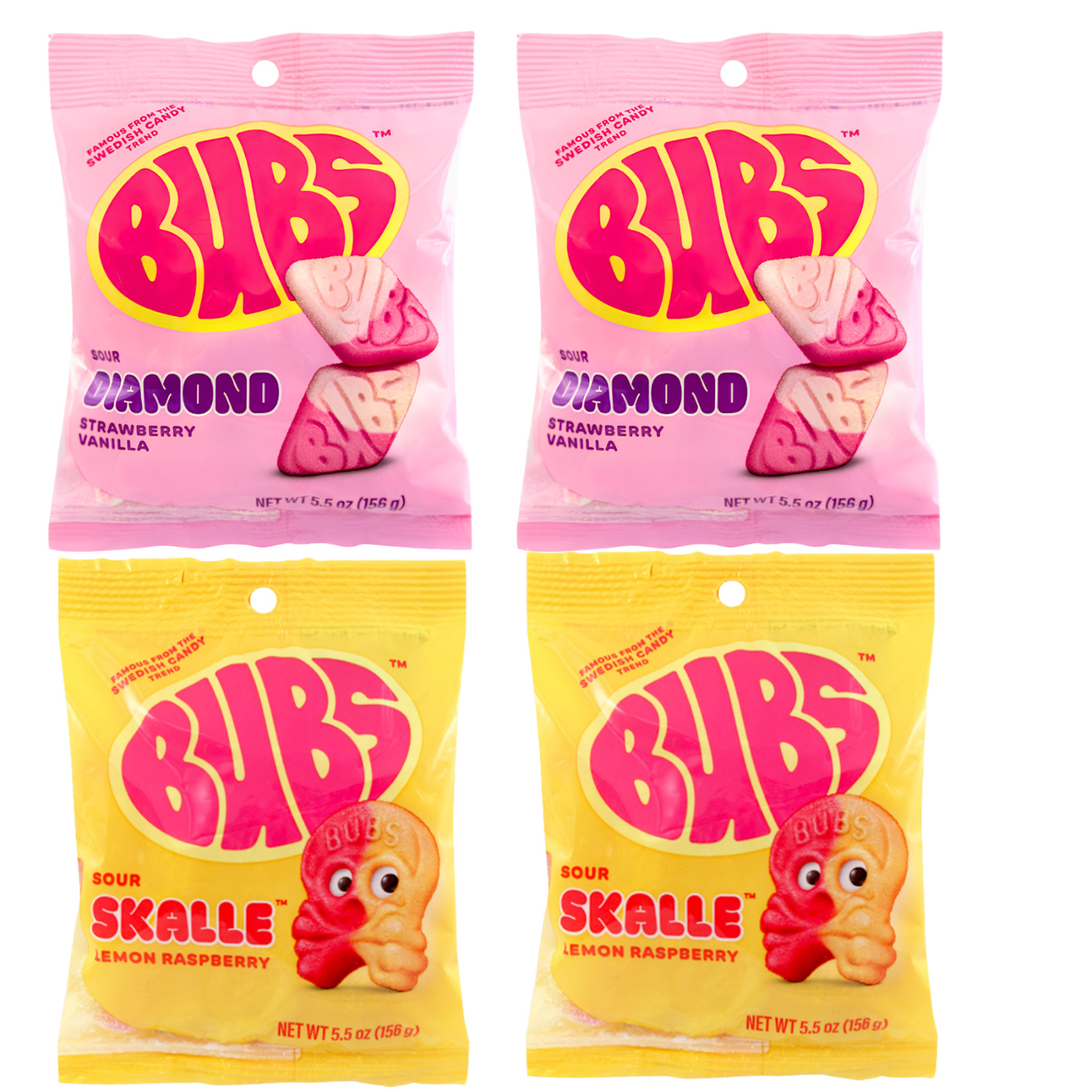Bubs Swedish Candy 4 Pack Sour Mix Strawberry Vanilla Lemon Raspberry