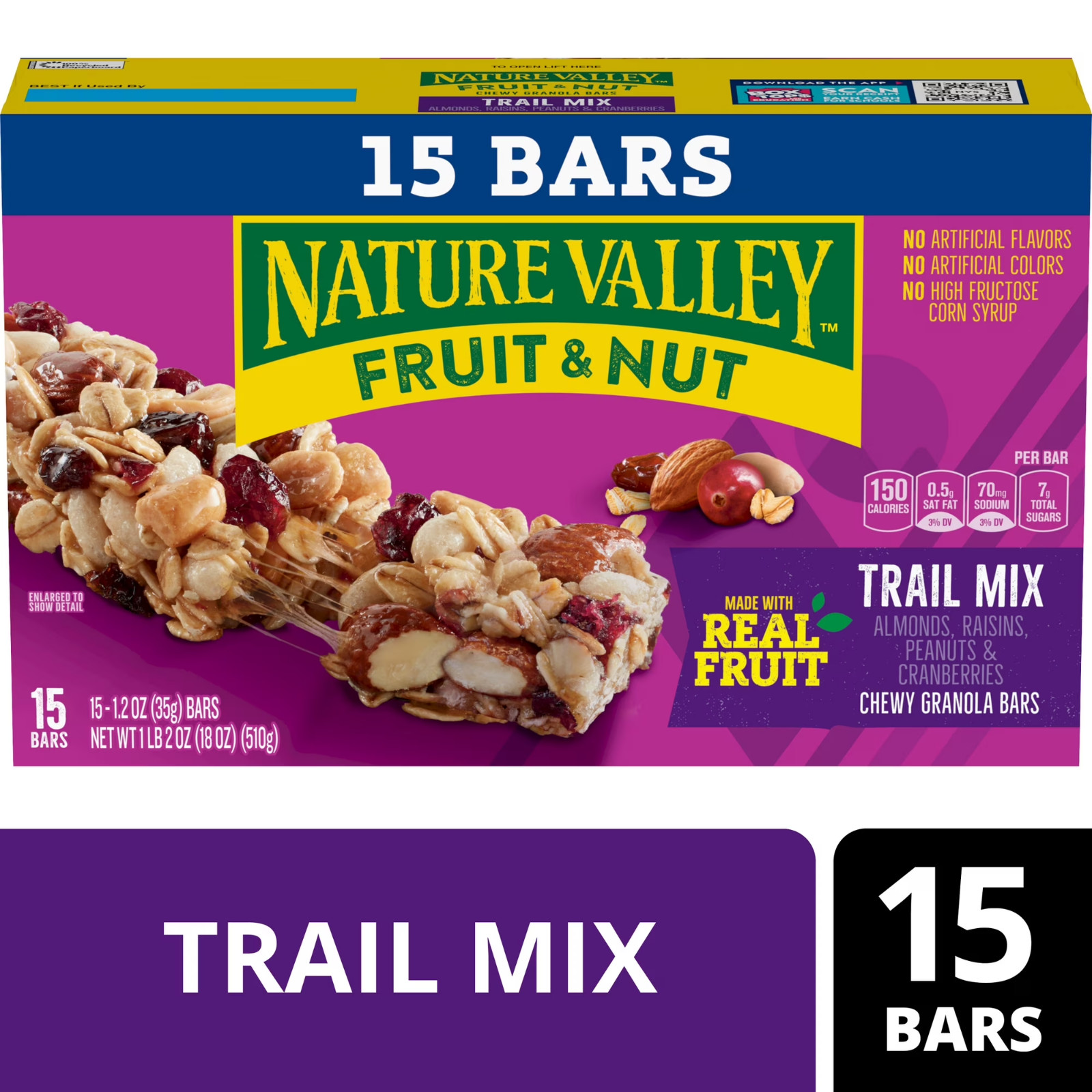 Nature Valley Chewy Fruit and Nut Granola Bars, Trail Mix, 15 Count, 18 oz..