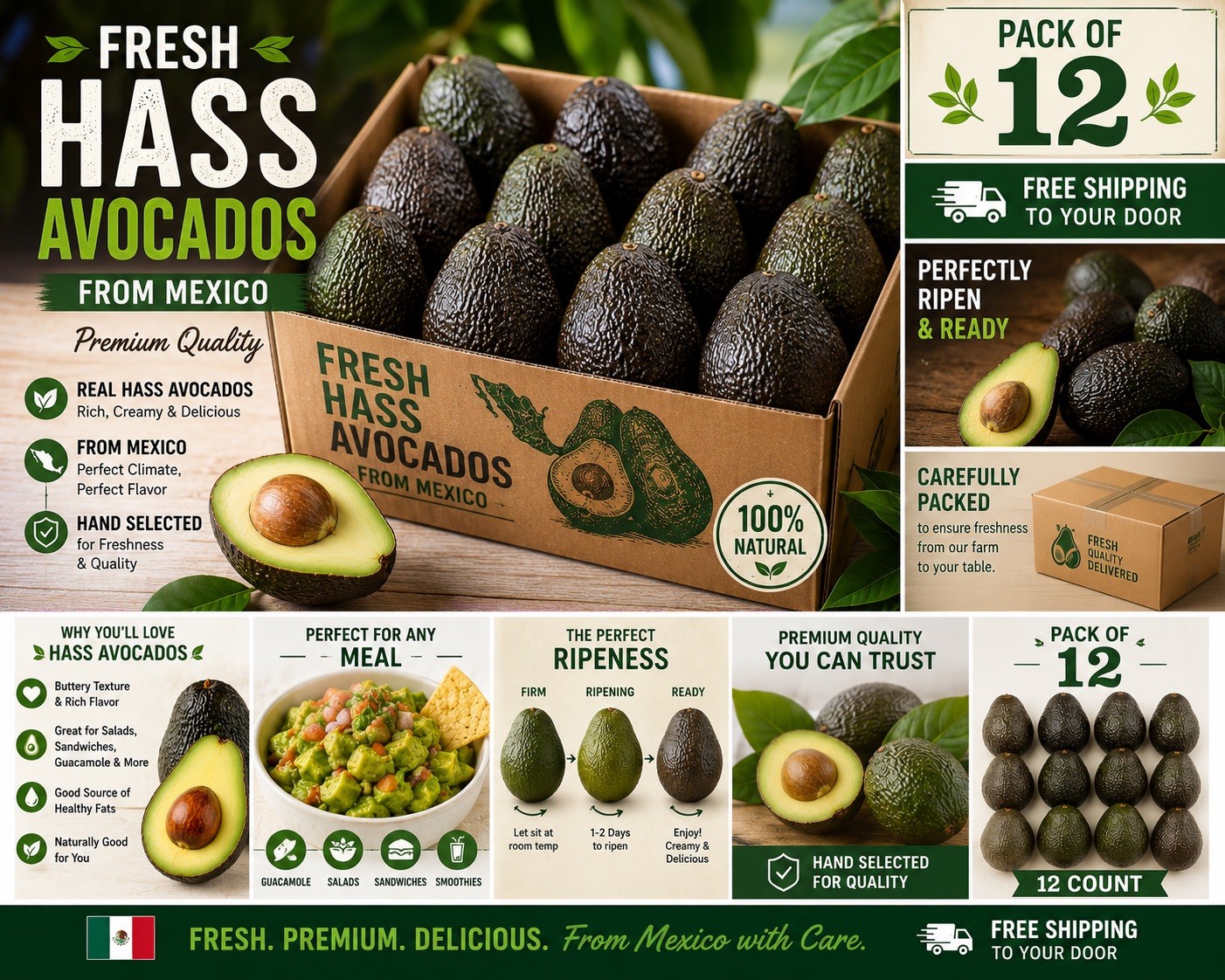 Fresh Mexican Hass Avocados 12 Count Premium Quality Free Shipping