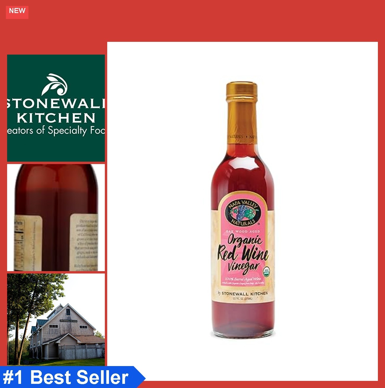 Organic Red Wine Vinegar 12.7oz Bottle Certified Organic Non-GMO Kosher Salad