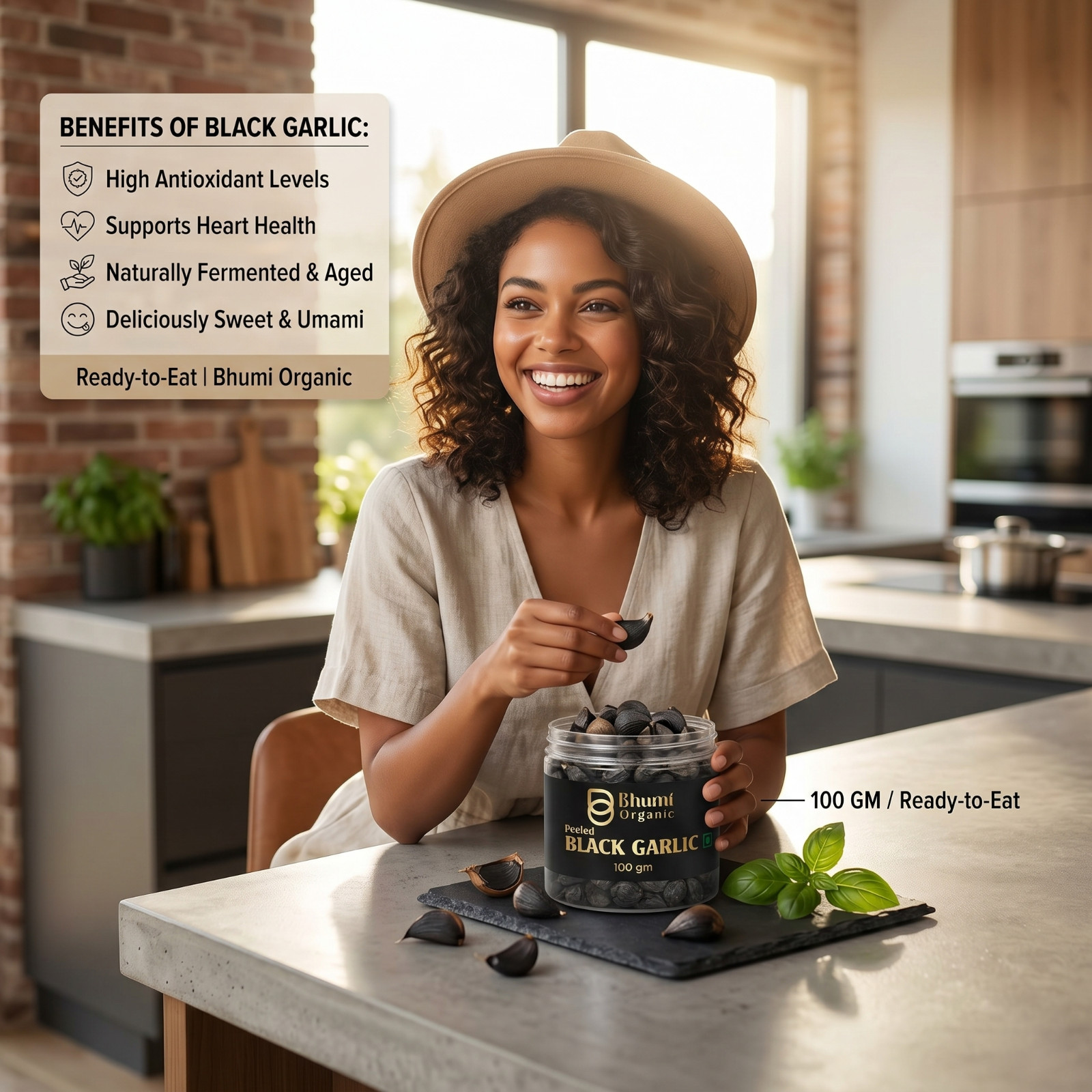 Bhumi Organic Black Garlic Cloves 100 GM Naturally Fermented Ready-to-Eat
