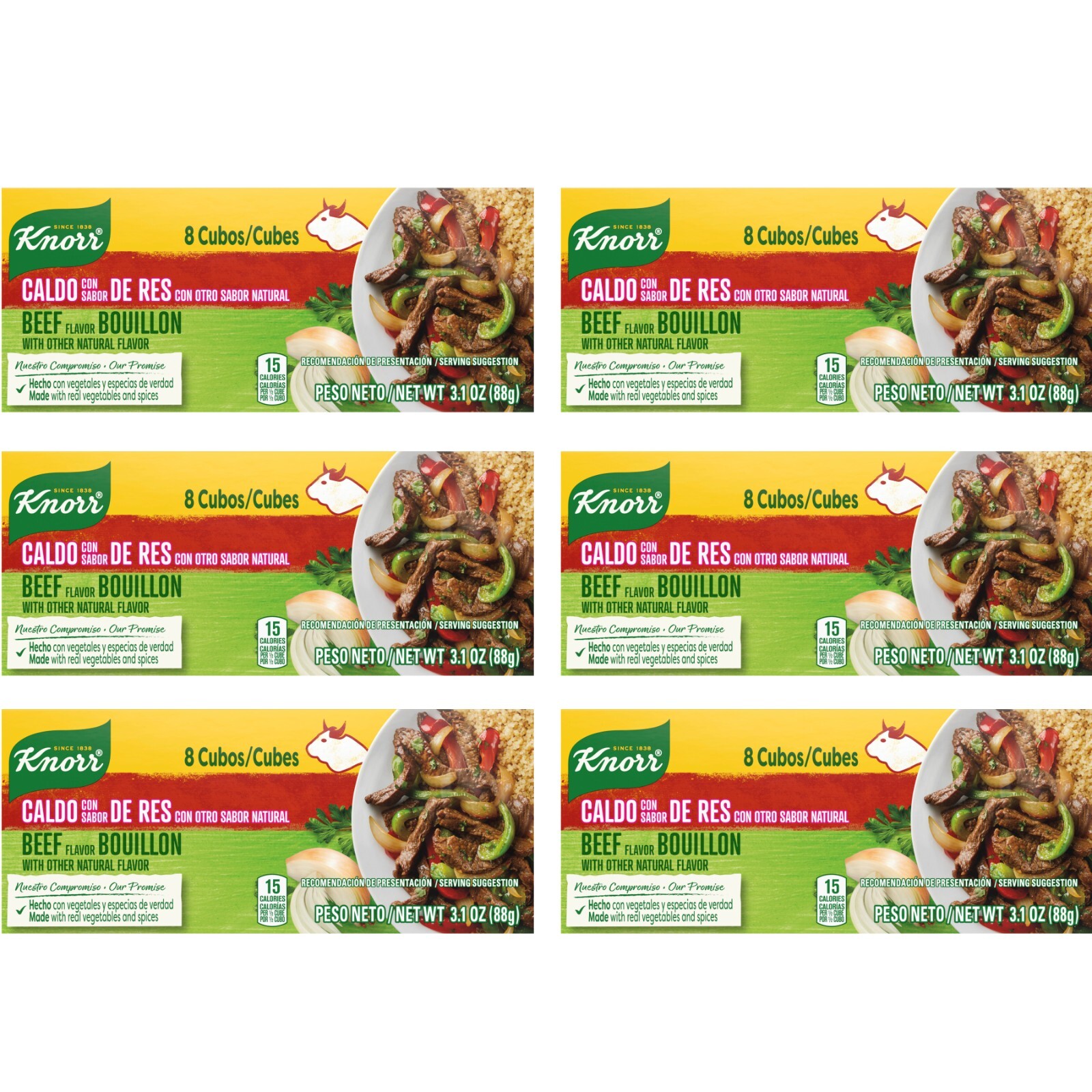 Lot of 6 – Knorr Cube Bouillon Beef 3.1 oz, 8 ct – 48 CUBES / 18.6 oz TOTAL
