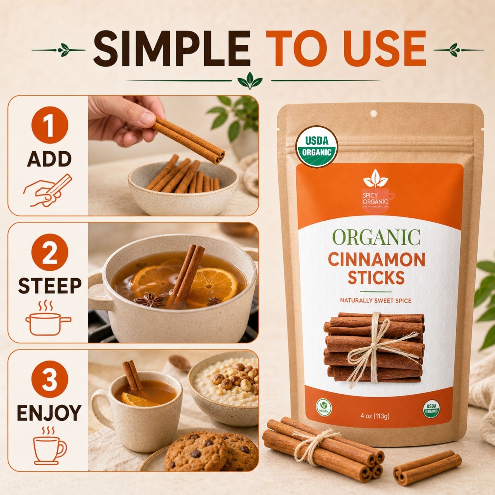 Spicy Organic Cassia Cinnamon Sticks 16 oz | USDA Organic