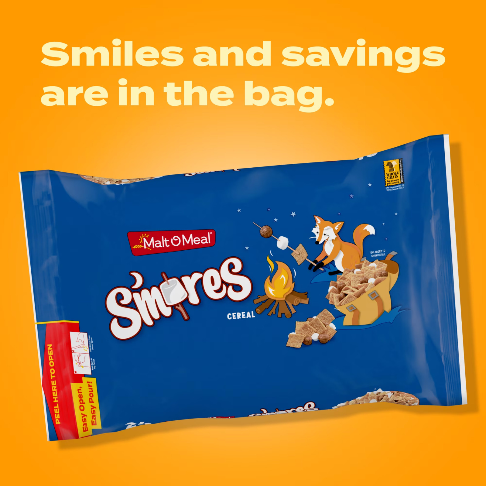 Malt-O-Meal S’mores Crunchy Breakfast Cereal, 47 oz Resealable Bag