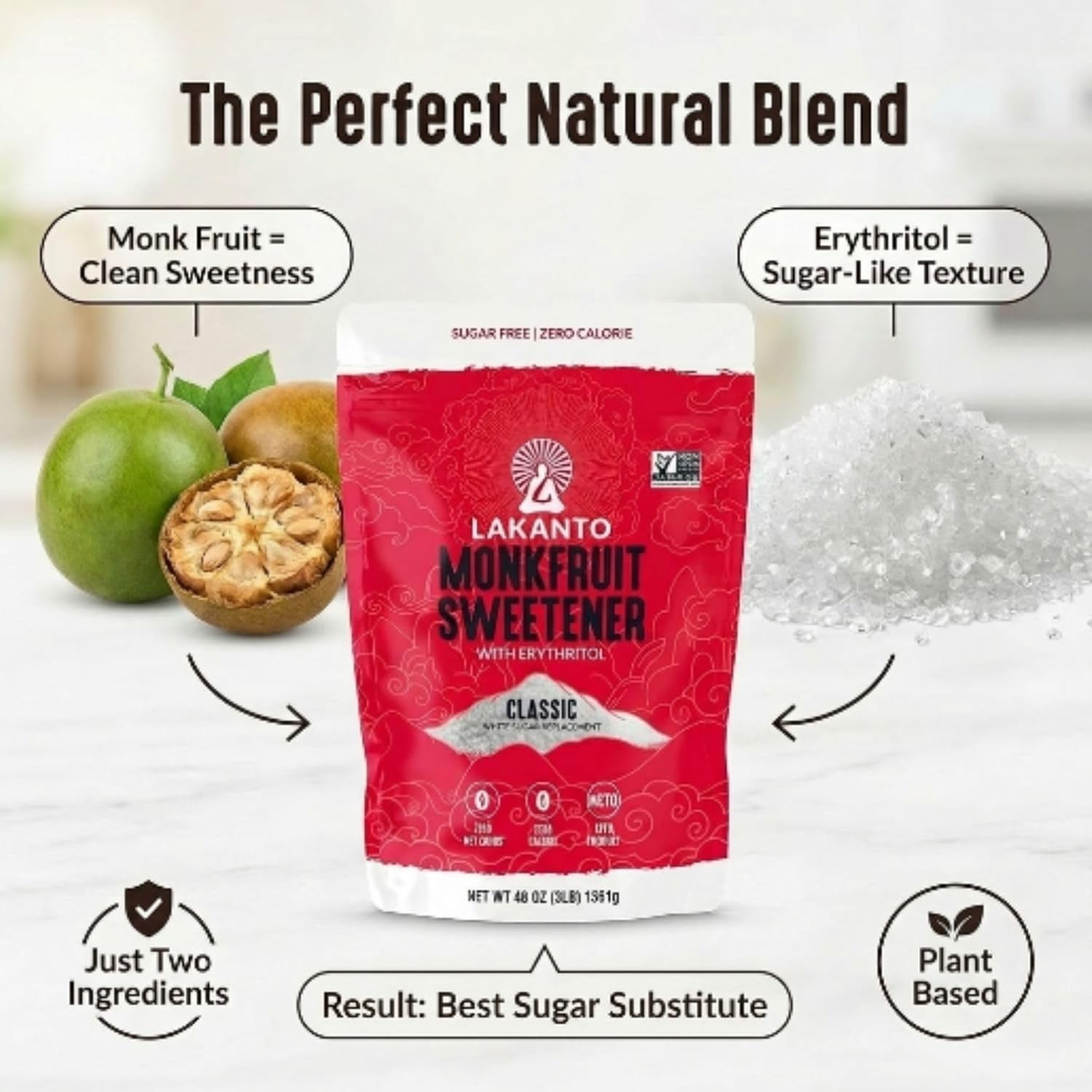 Classic Monk Fruit Sweetener with Erythritol – White Sugar Substitute, Zero C…