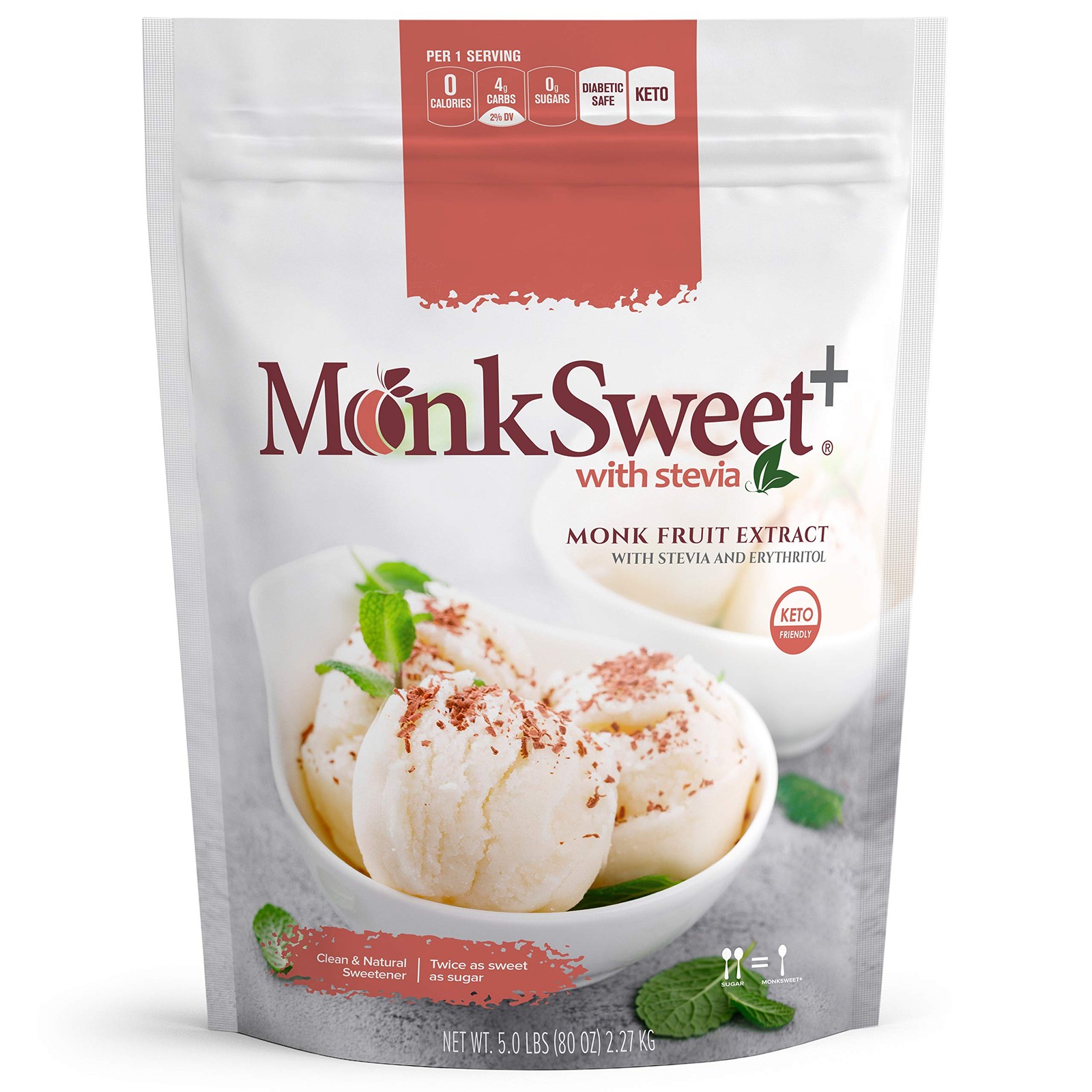 MonkSweet Plus – 5 lb bag – Monk Fruit, Stevia & Erythritol Blend NonGMO Low …
