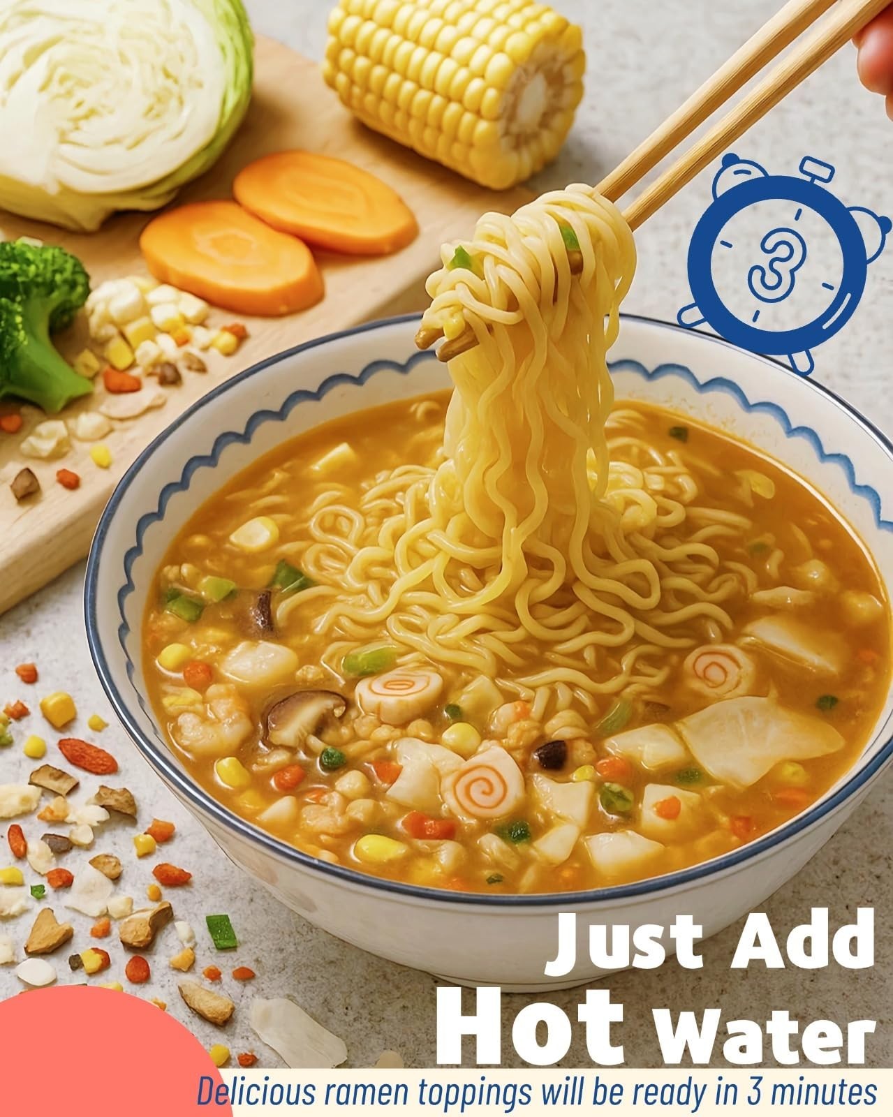 Dried Ramen Toppings Mix – Seafood & Veggies, Real Squid, Shrimp, Fish Cake, Goj