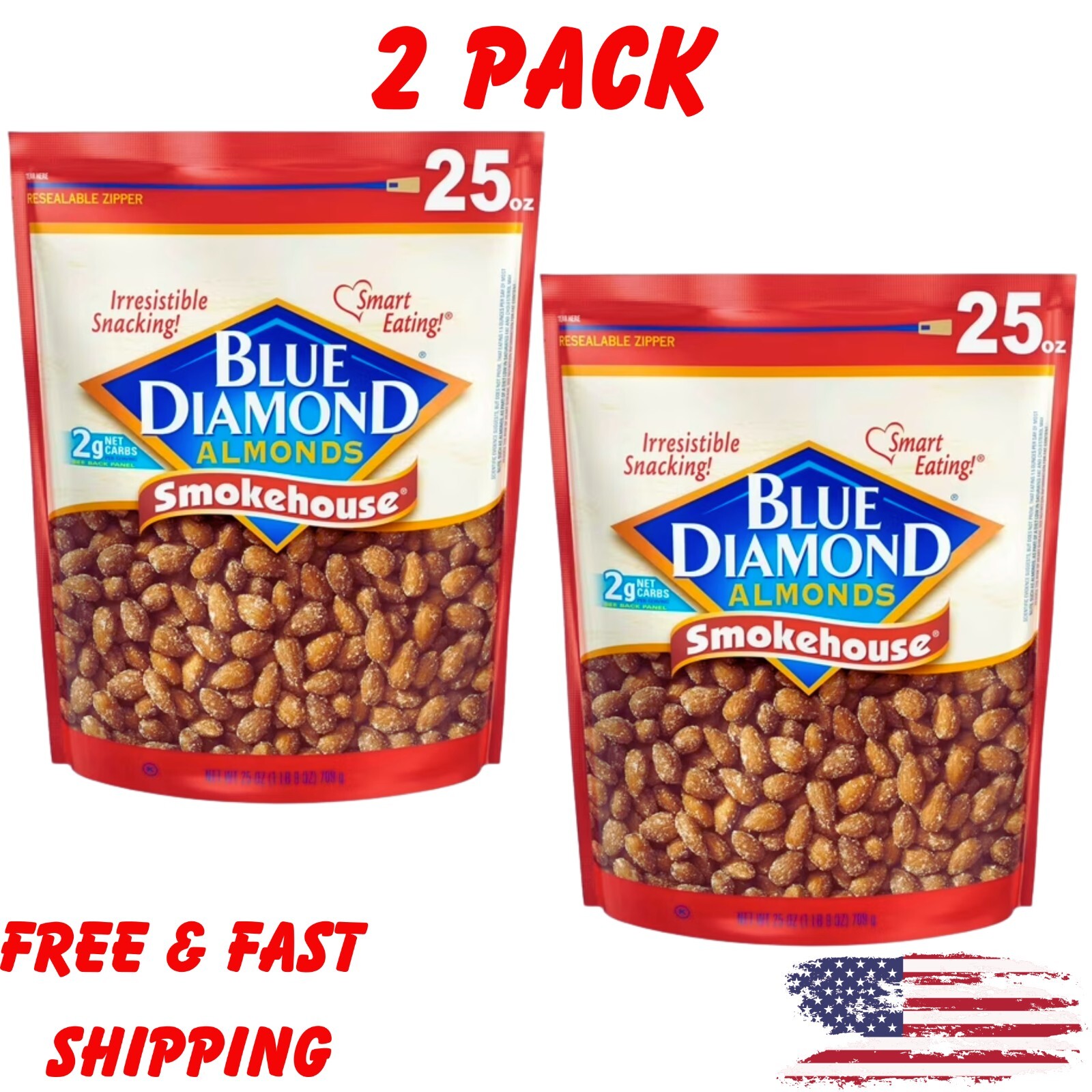 Blue Diamond Almonds Gluten Free Smokehouse Flavored Snack Nuts, 25 Oz (2 Pack)