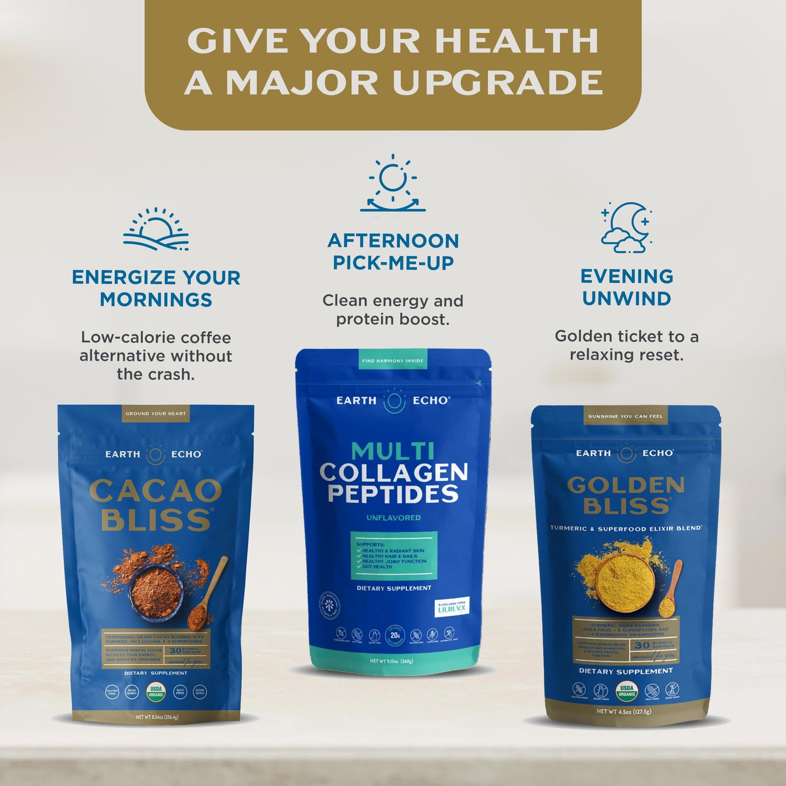 Earth Echo Cacao Bliss – 15 Count (Pack of 1), Travel Packs 15 Servings