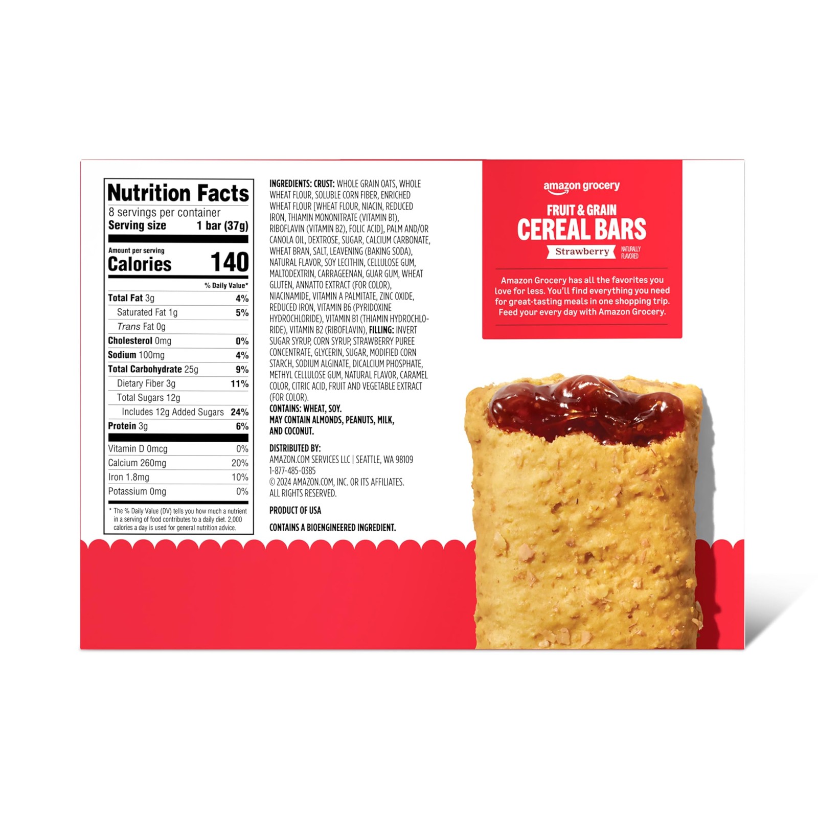 Amazon Grocery, Fruit & Grain Cereal Bars, 8 Count (Pack of 1), red