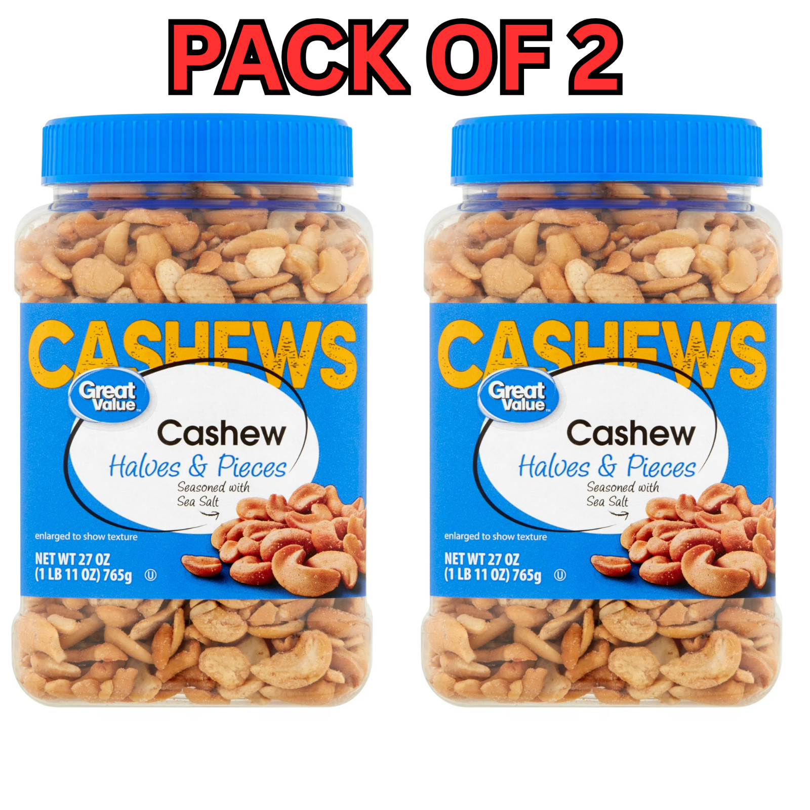 Great Value Cashew Halves & Pieces, 27 oz (PACK OF 2) Free Shipping