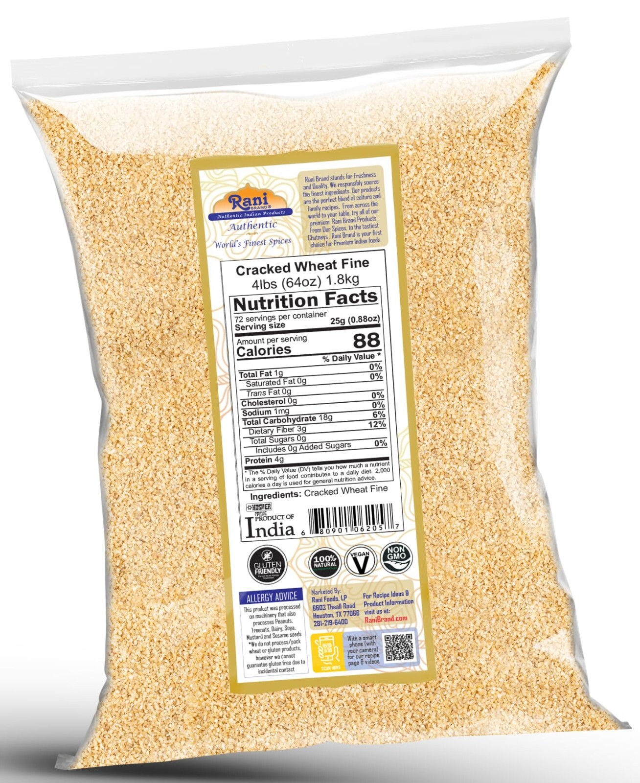 Rani Cracked Wheat Fine (Kansar, Bulgur, Similar to Wheat #1) 4lb (64oz) Bulk
