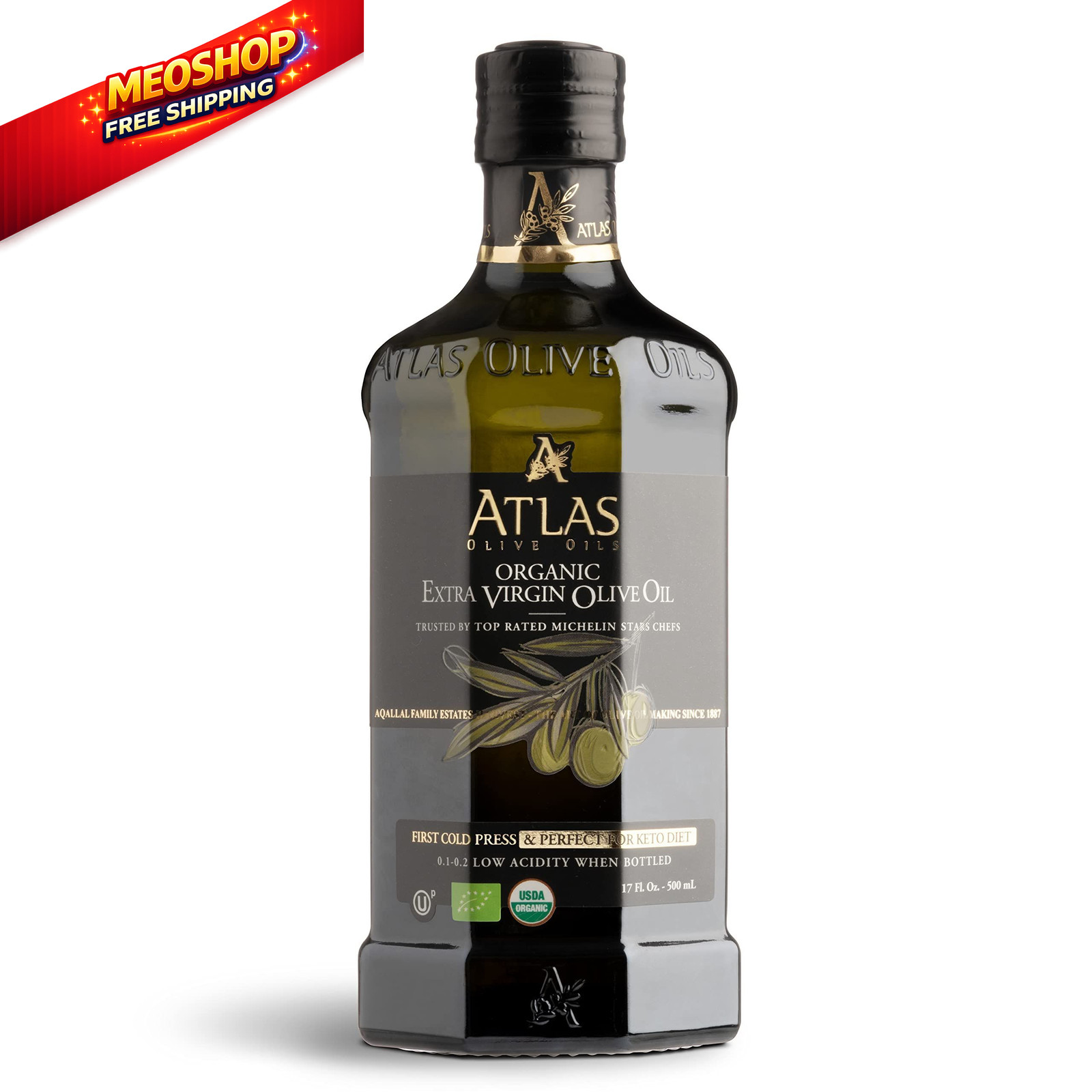 Atlas Organic Cold Pressed Moroccan Extra Virgin Olive 17 Fl Oz (Pack of 1)
