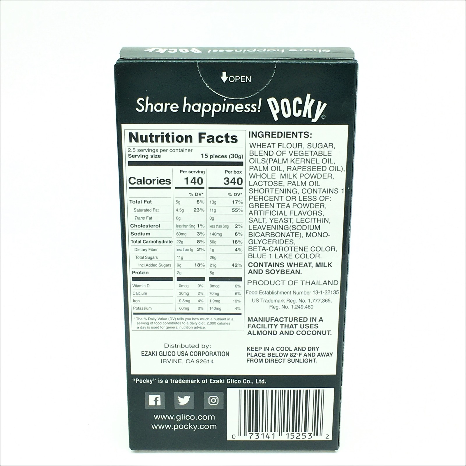 Glico Pocky Matcha Green Tea Cream Covered Biscuit Sticks ,2.47oz