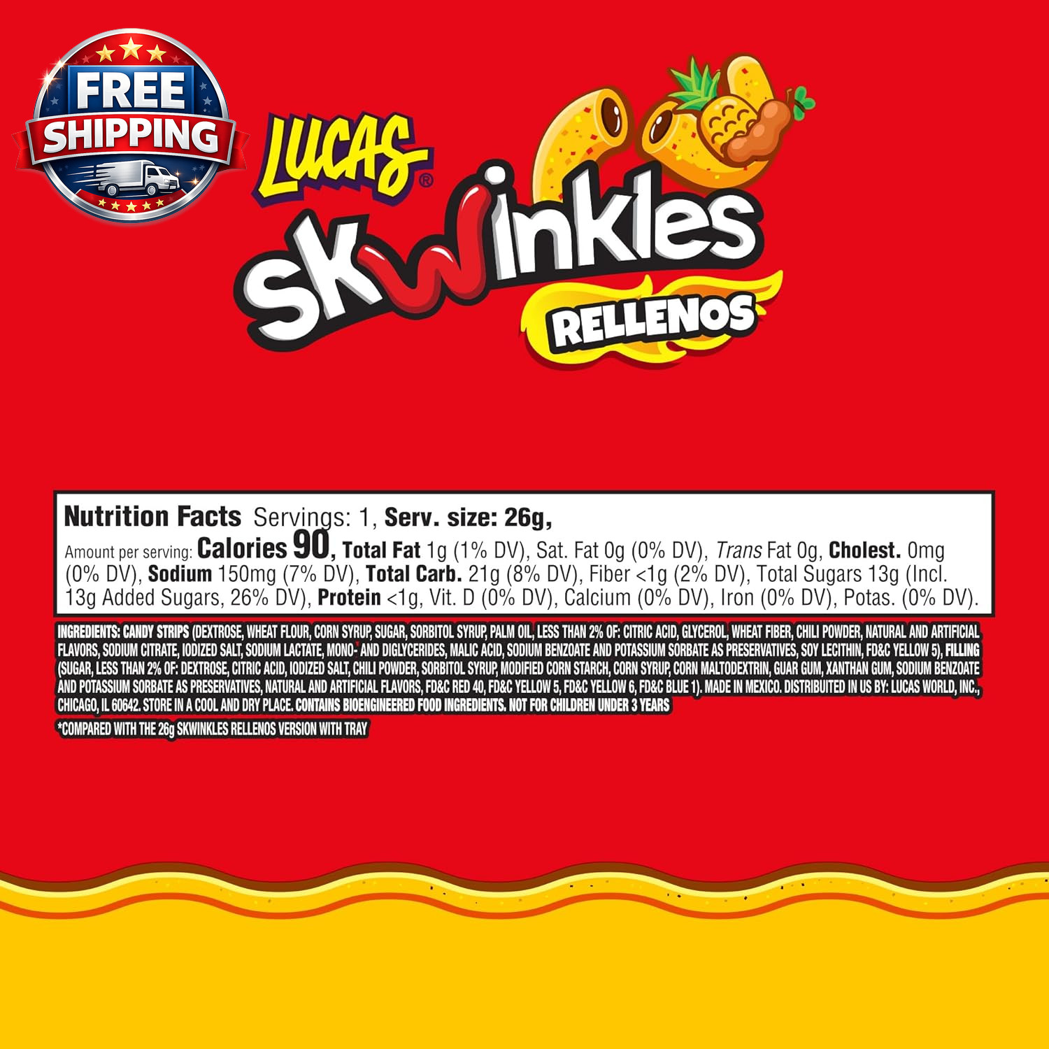 Skwinkles Pineapple – Tamarind Filled Flavored Sweet & Sour Candy Strips, 0.92Oz