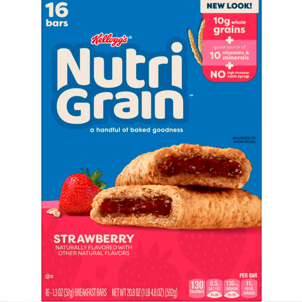 Kellogg’s Nutri-Grain Strawberry Chewy Breakfast Bars, Made with 10g Whole Grain