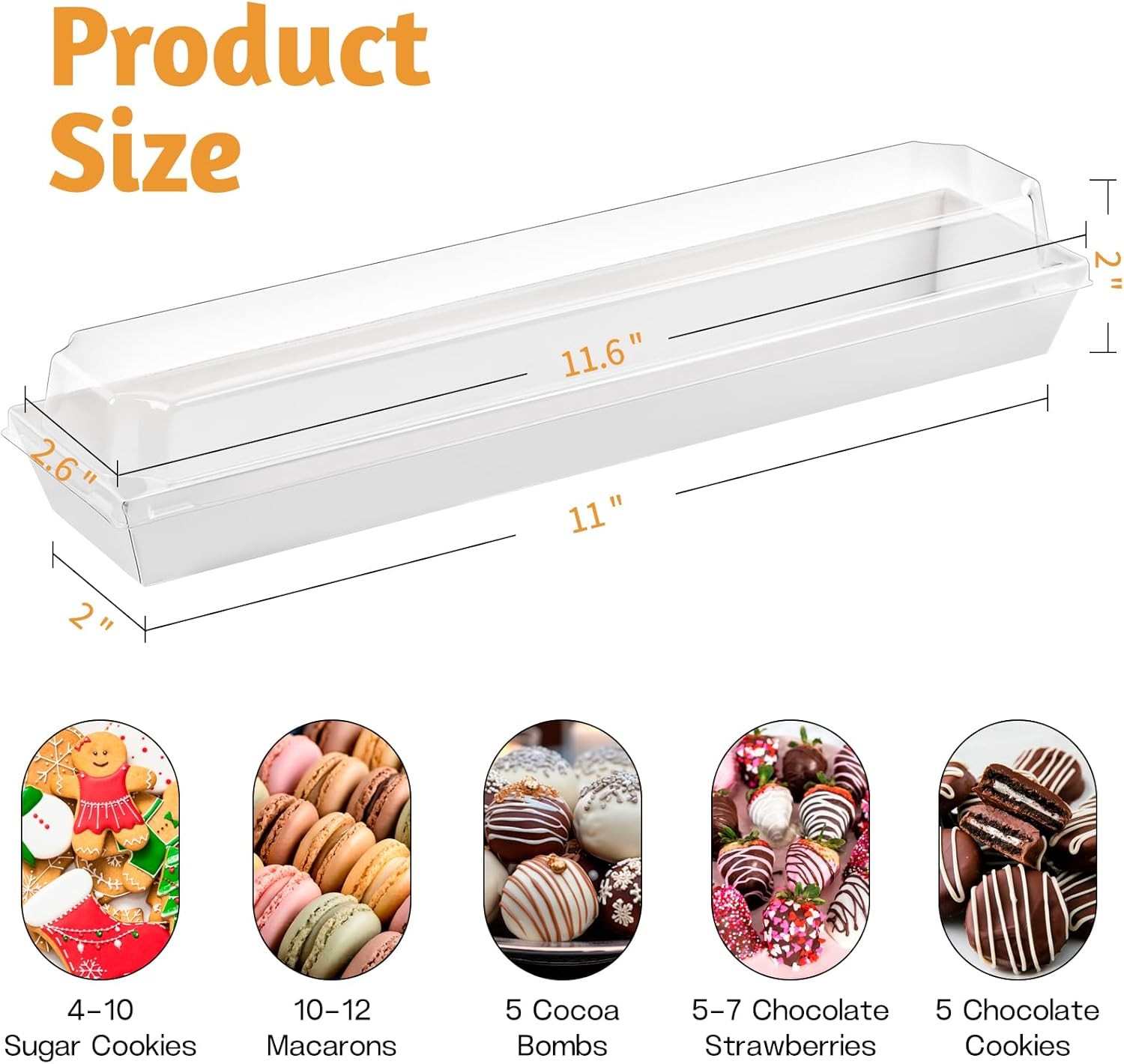 25 Pack Paper Strawberry Boxes with Clear Lids 12 x 2.6 x 2 Inches White Long