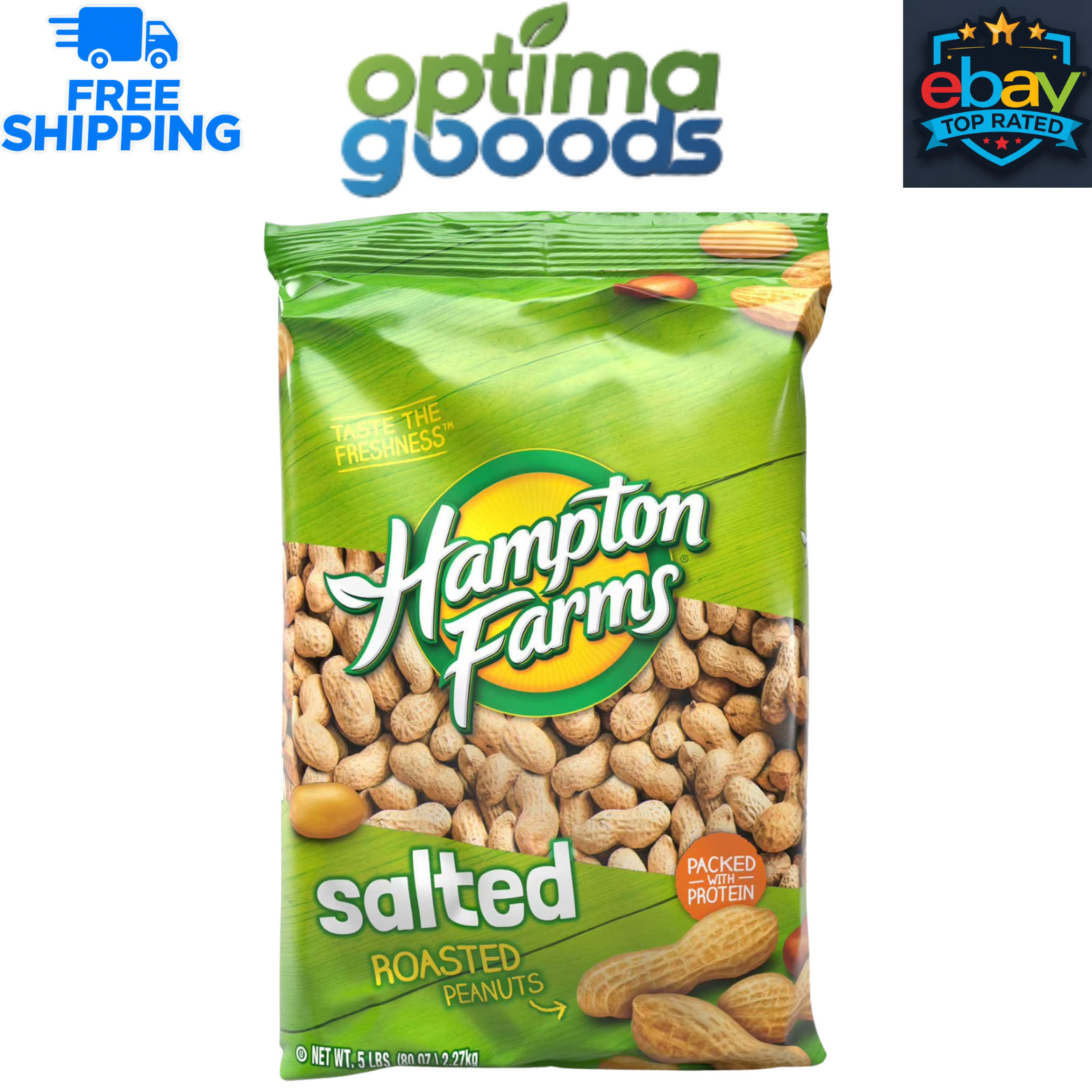 Hampton Farms Salted In-Shell Peanuts, 5 lbs Protein Snack Party Size Bulk Bag