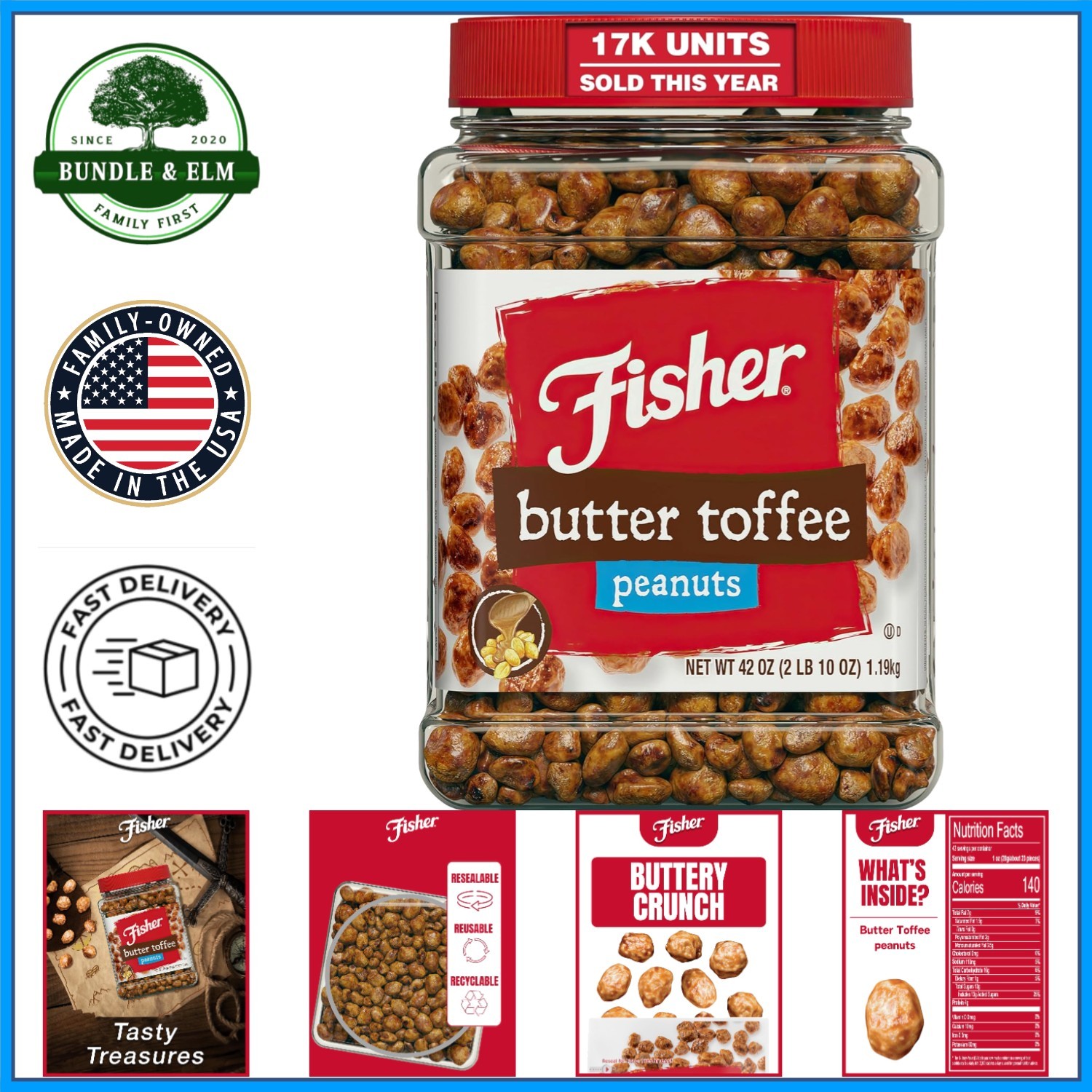 Delicious Butter Toffee Peanuts, 42 Ounce Can with 5g Protein Per Serving