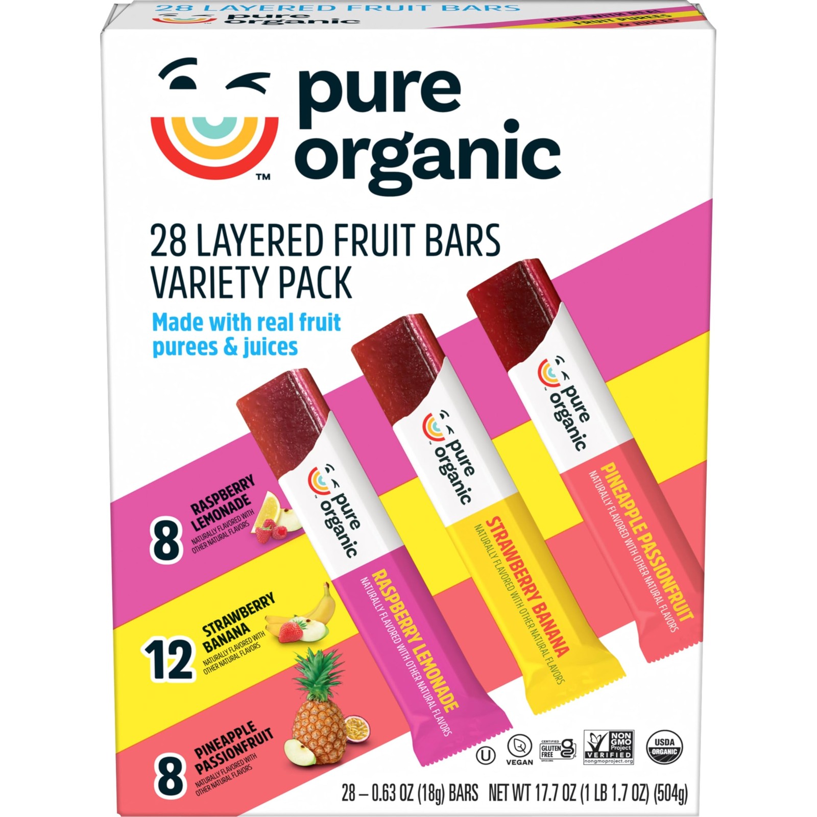 Pure Organic Layered Fruit Bars Variety Pack 28 count 28 Count (Pack of 1)