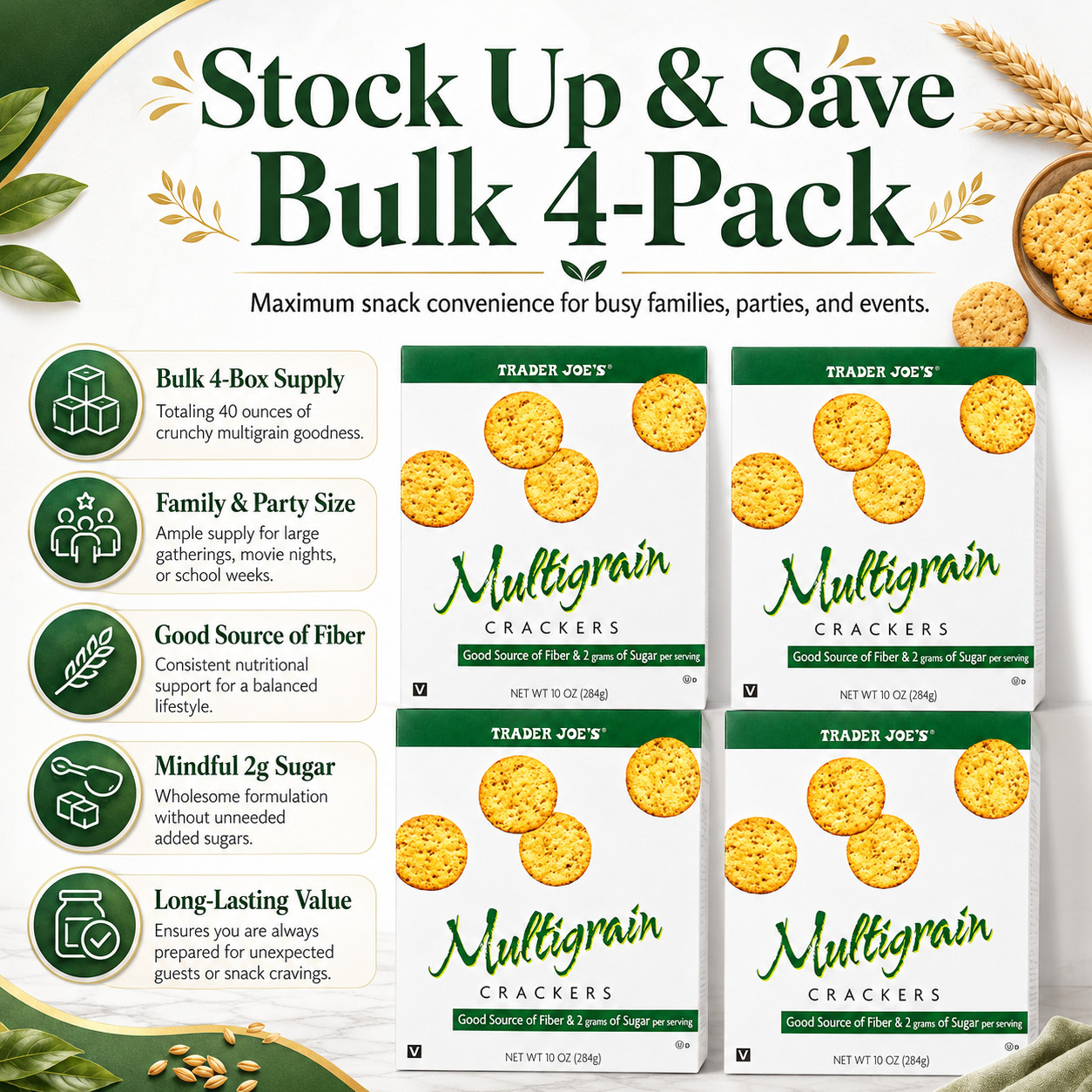 4 Pack Trader Joe’s Multigrain Crackers 10 oz