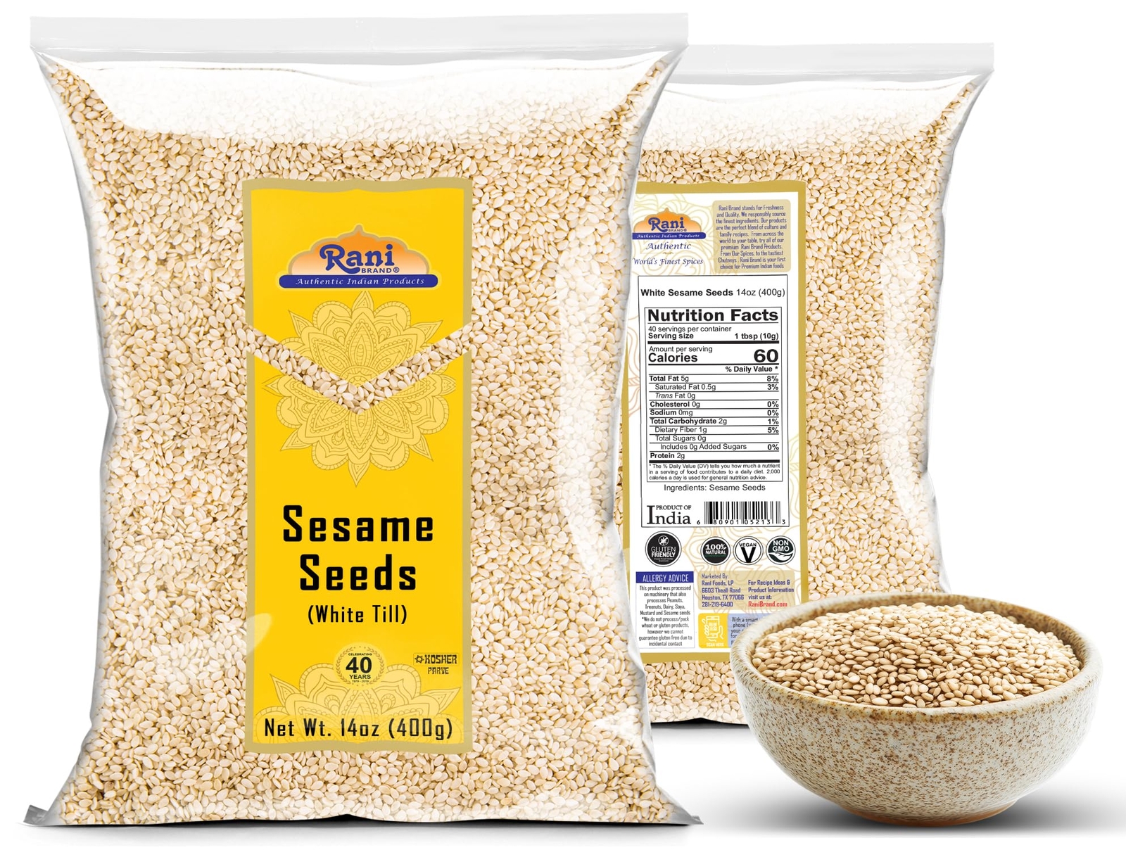 Rani Sesame Seeds Whole White, Hulled (Till) 14oz (400gm)