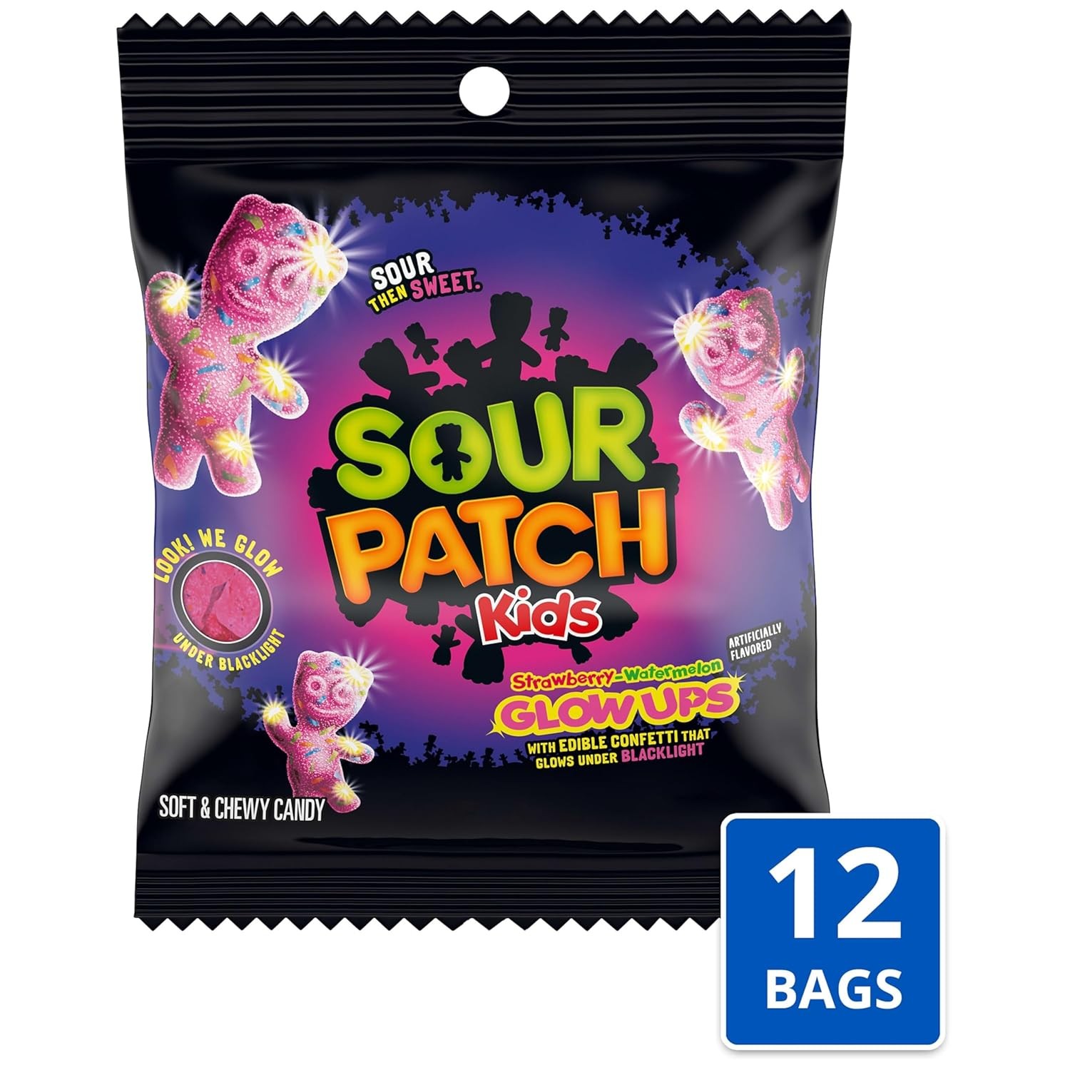 SOUR PATCH KIDS Glow Ups Strawberry-Watermelon Soft & Chewy Candy, Bulk Candy, 1