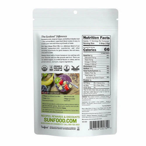 Organic Acai Maqui Bowl Mix 6 Oz By Sunfood Superfoods