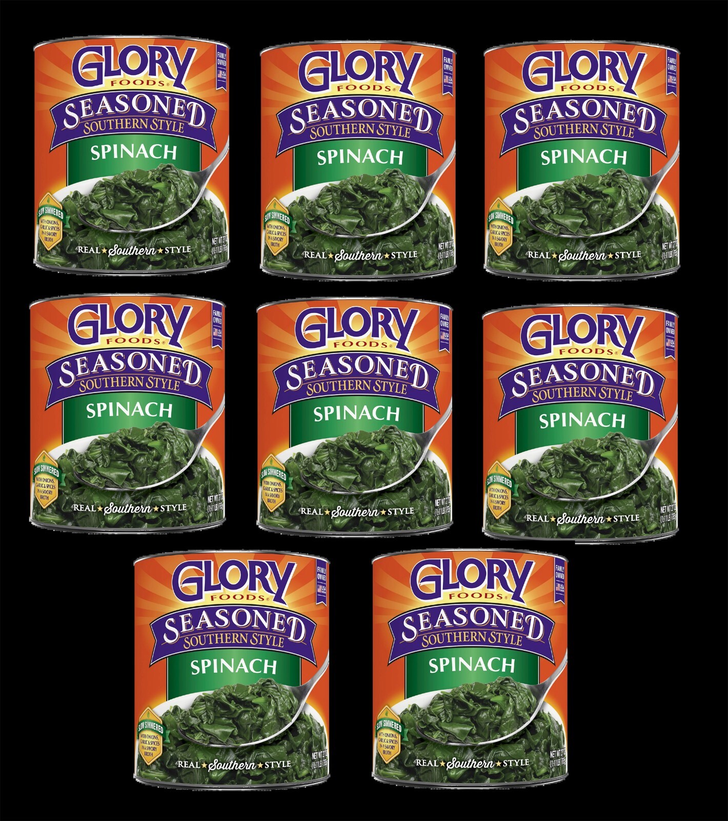 Glory Foods Canned Seasoned Spinach, Southern-Style, Size 27 oz Cans (Pack of 8)
