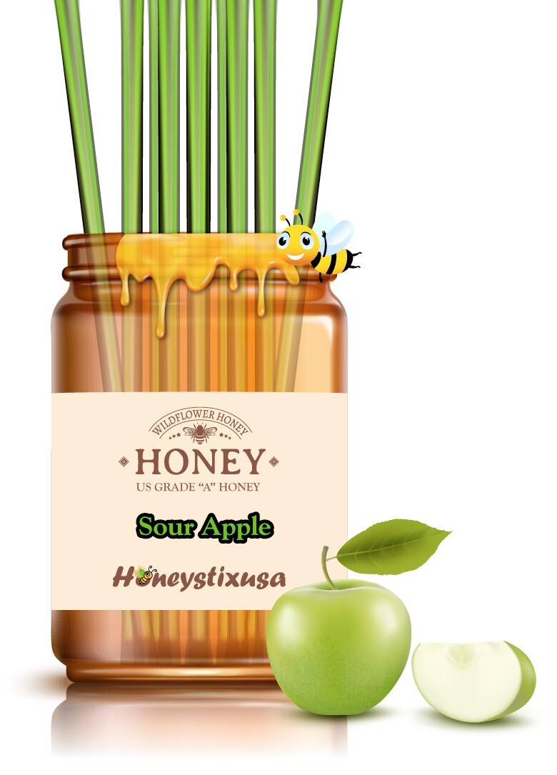 Honeystixusa Sour Apple Flavored Raw Honey Sticks Pack of 100 for coffee, Snack
