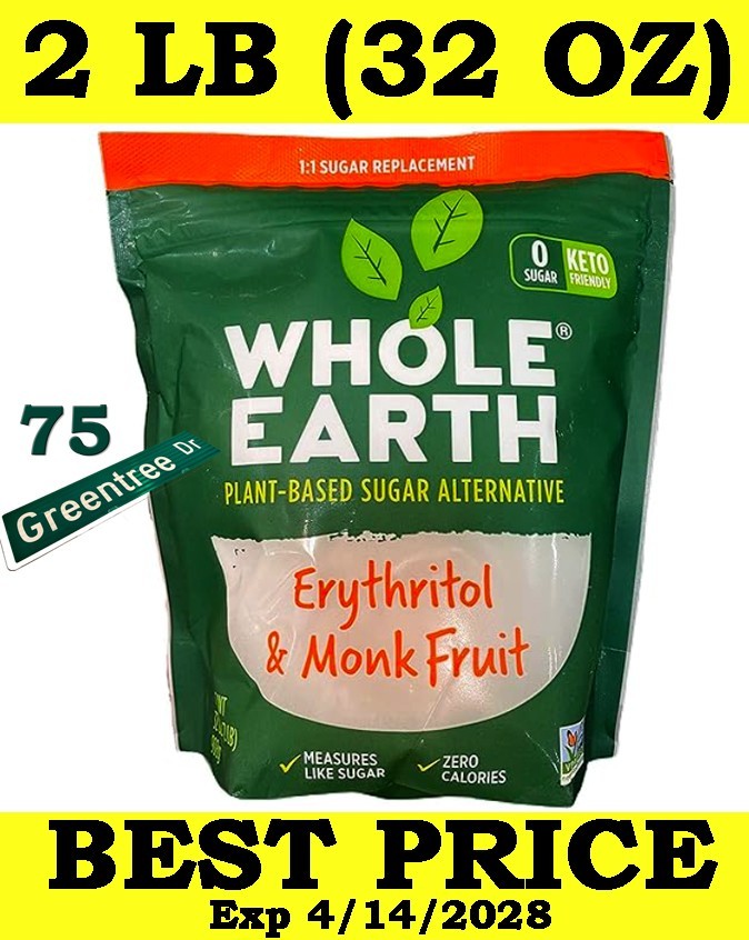 2 lbs Whole Earth Plant-Based Sugar Alternative Erythritol & Monk Fruit 32 Ounce