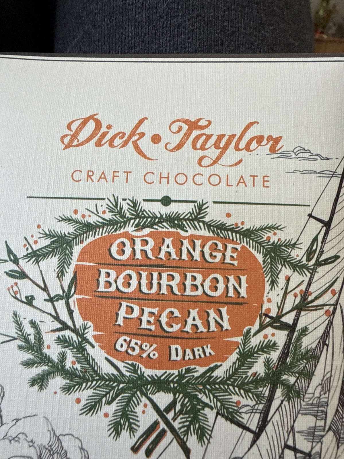Dick Taylor Orange Bourbon Pecan 65% Dark Chocolate Craft Gourmet Belize 2 Oz
