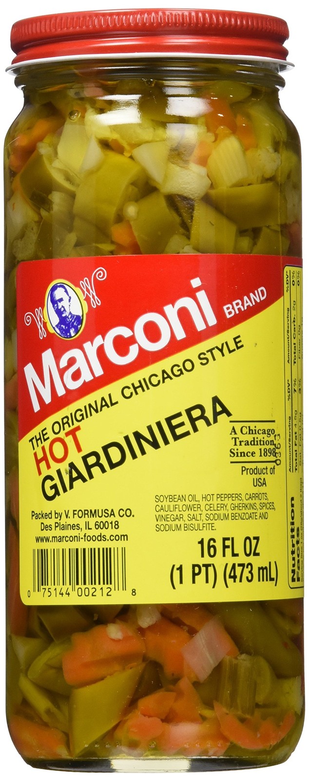 Marconi Hot Giardiniera, 16 Ounce 1 Pound (Pack of 1)