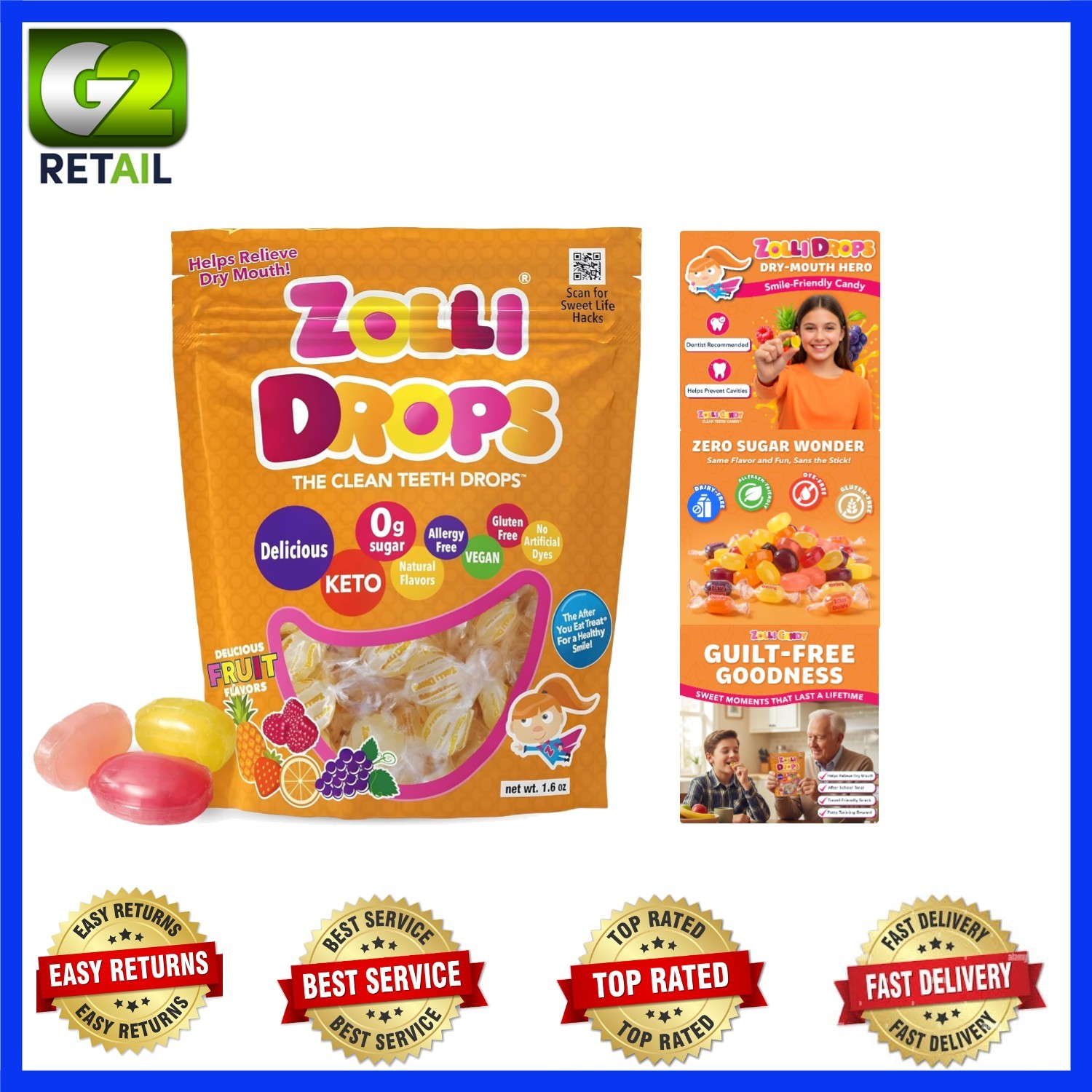Zolli Drops Sugar-Free Candy: Dentist-Approved, Keto & Diabetic-Friendly, 1.6oz
