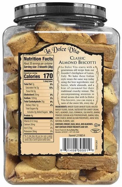 La Dolce Vita Classic Italian Biscotti Almond 40 Ounce