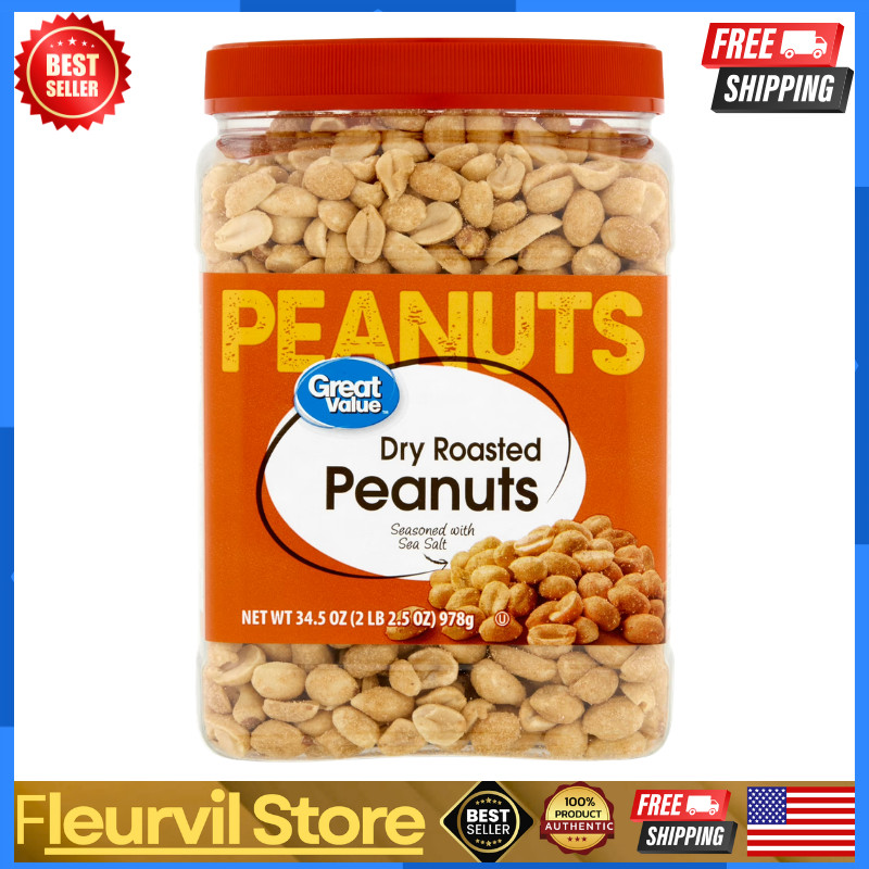 Great Value Dry Roasted & Seasoned with Sea Salt Peanuts, 34.5 oz