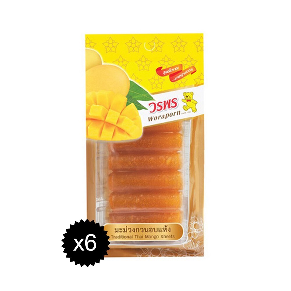 6x Fruit Snacks Dried Mango Sheet Chewy Sweet Sour Delicious Healthy Camping 32g