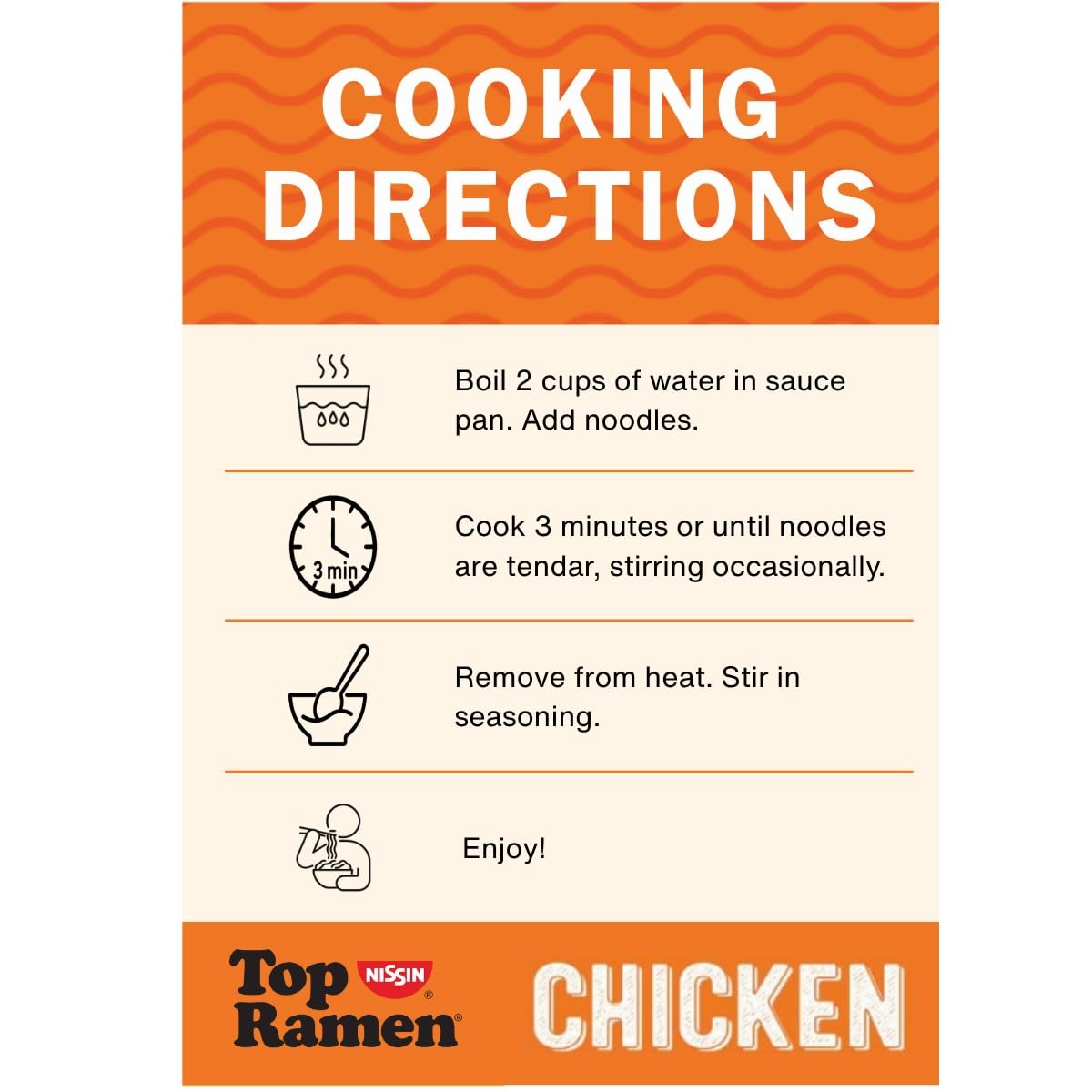 Nissin Top Ramen Noodle Soup, Chicken, 3 Ounce 3 (Pack of 24), Yellow