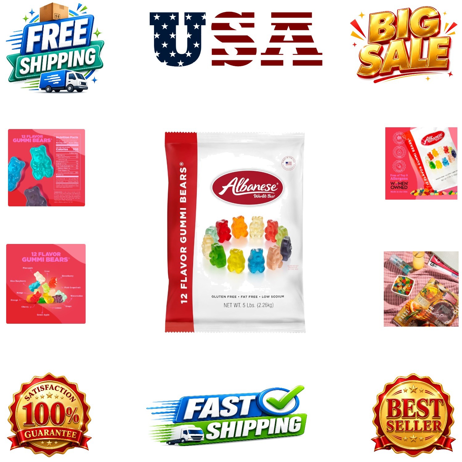 World’s Best 12 Flavor Gummi Bears | 5lbs of Candy | 12 Unique Flavors, Glute…