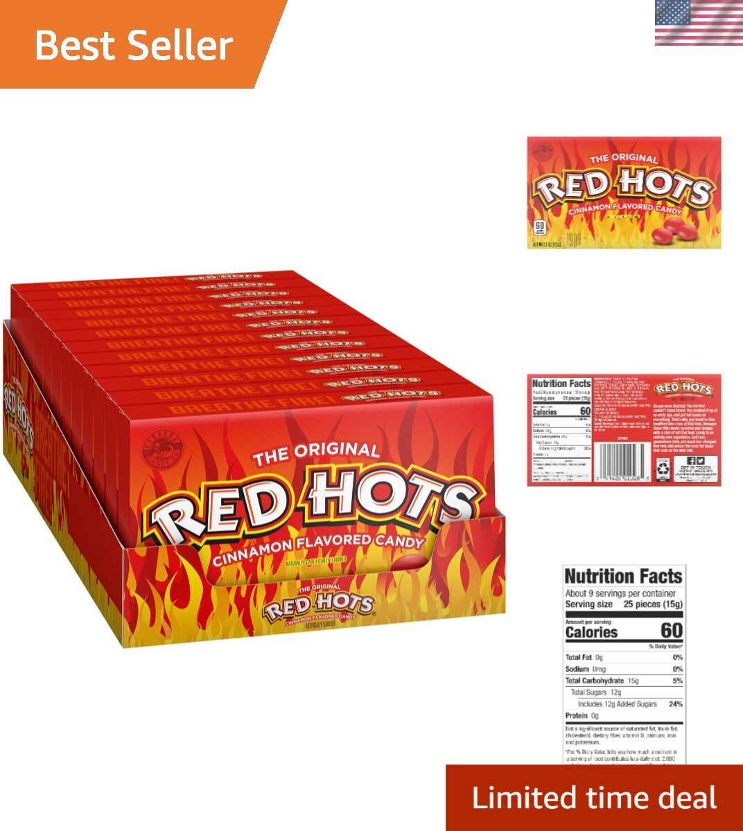 Classic Red Hots Theater Box Candy – 5.5 oz of Fiery Cinnamon Bliss (Pack of 12)