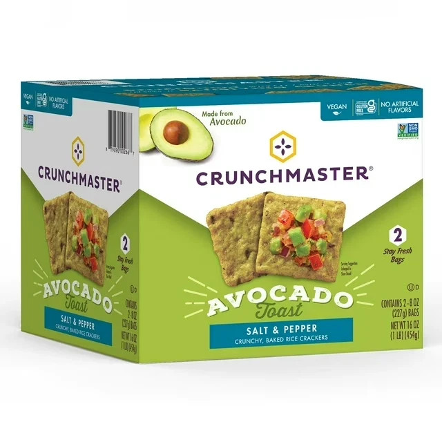 Crunchmaster Avocado Toast Crackers with Salt & Pepper, 16 oz Gluten Free Snack.