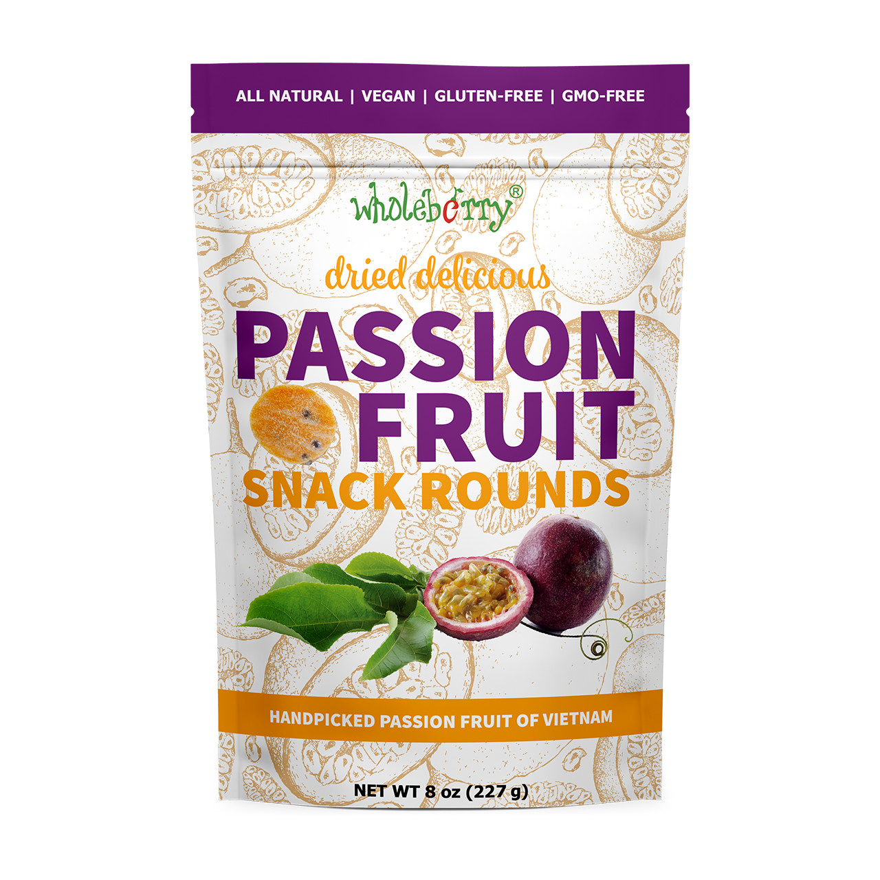 Wholeberry Dried Passion Fruit Snacks,Hand-Selected 100% nature,No Preservatives