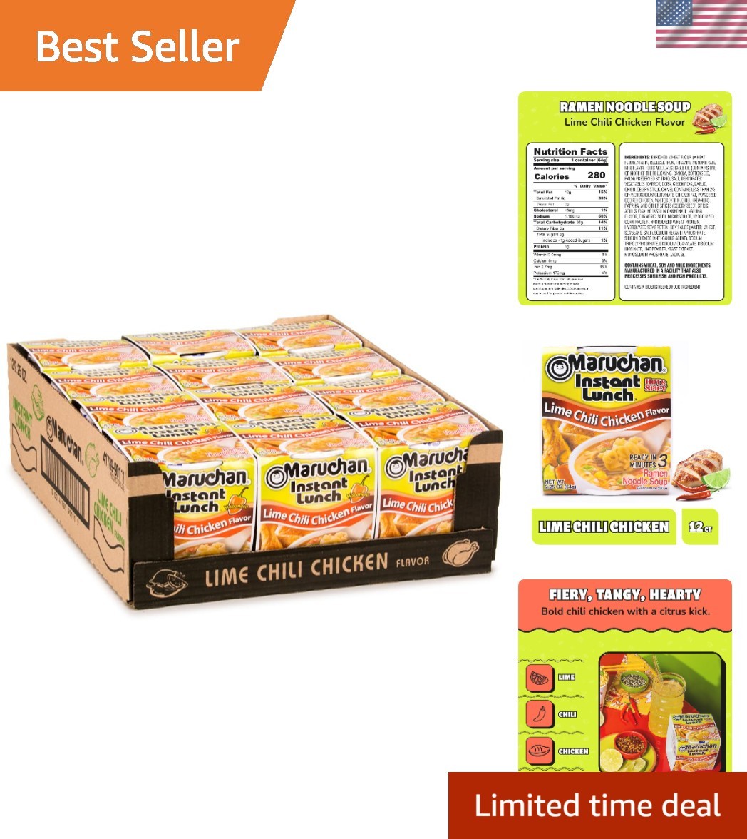 Quick 3-Minute Instant Lunch Ramen Soup – Lime Chili Chicken Flavor, 12 Cups