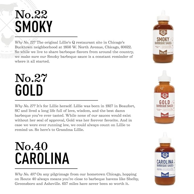Lillie’s Q BBQ Sauce Combo – Smoky 15.3oz Gold 14.8oz Carolina 15.5oz