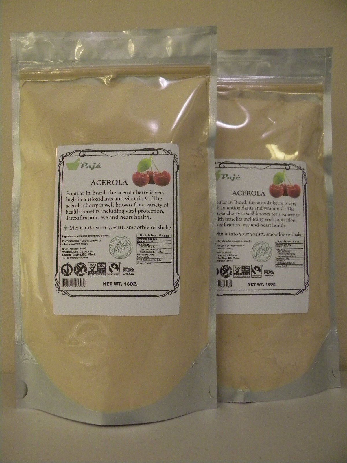 ACEROLA powder berry fruit 4lb Vita C, antiox, better skin, immune system + PAJE